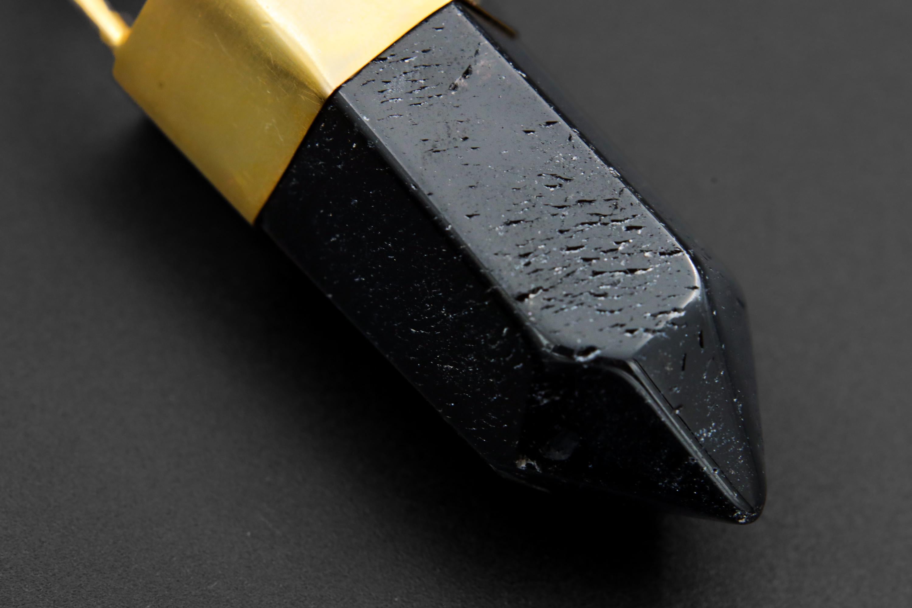 Smoky Quartz Point Pendant: 18K Gold Plated Bronze Cap, 7.5cm Crystal Statement Piece