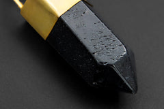 Smoky Quartz Point Pendant: 18K Gold Plated Bronze Cap, 7.5cm Crystal Statement Piece