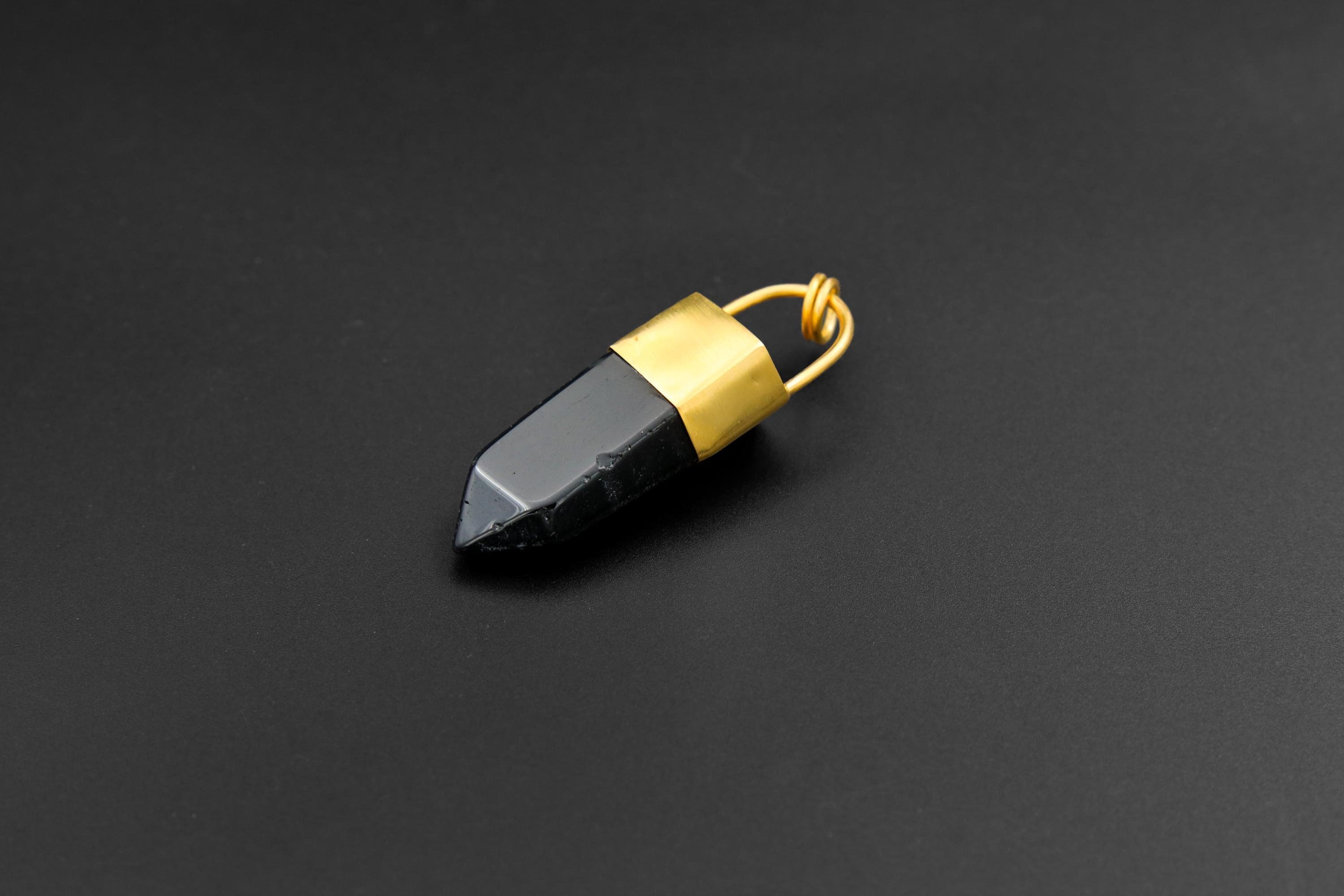 Large Smoky Quartz Point Pendant: 18K Gold-Plated Bronze Cap, 7cm Crystal