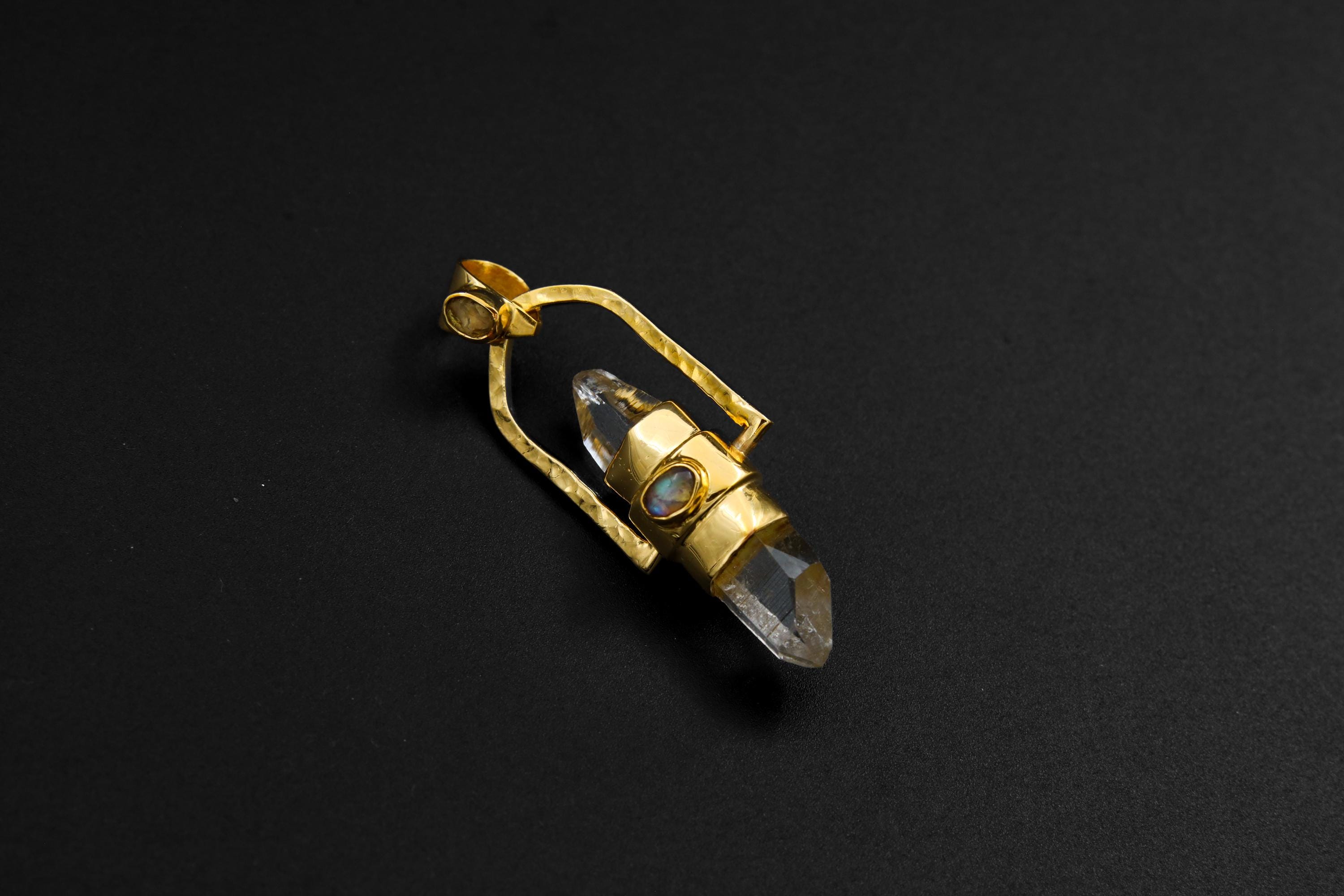 Spinning Vera Cruz Amethyst Dressed With Opal, Sterling Silver Pendant, Gold Plated, Crown & Heart Chakra, Libra Zodiac, Unique Gift
