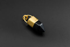 Large Smoky Quartz Point Pendant, High-Grade Dark Crystal with Thick Bronze Cap, 18K Gold-Plated, 5.8 cm Statement Piece, Unique Gift NO/06