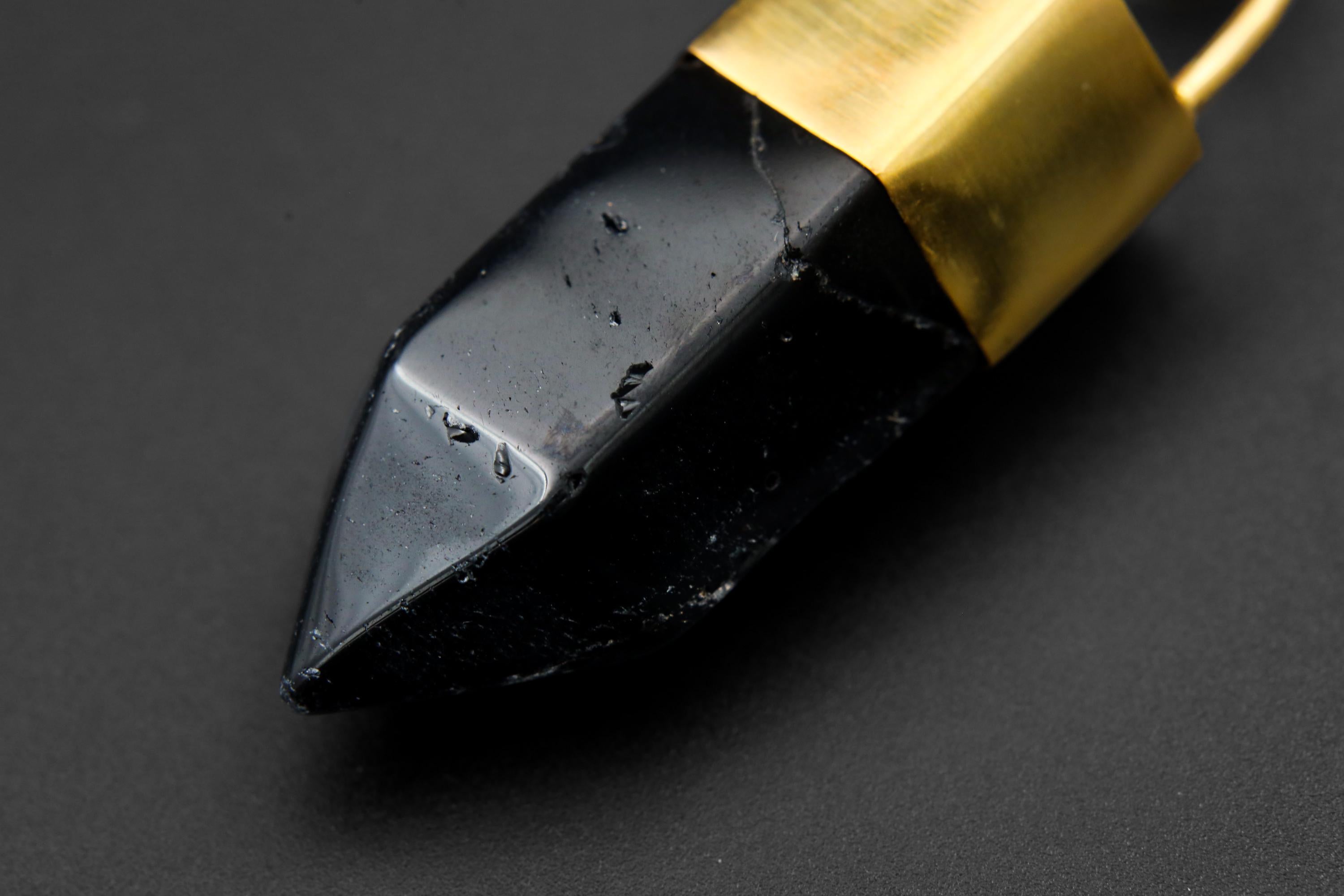Large Smoky Quartz Point Pendant, High-Grade Dark Crystal with Thick Bronze Cap, 18K Gold-Plated, 7cm Statement Piece, Unique Gift NO/07