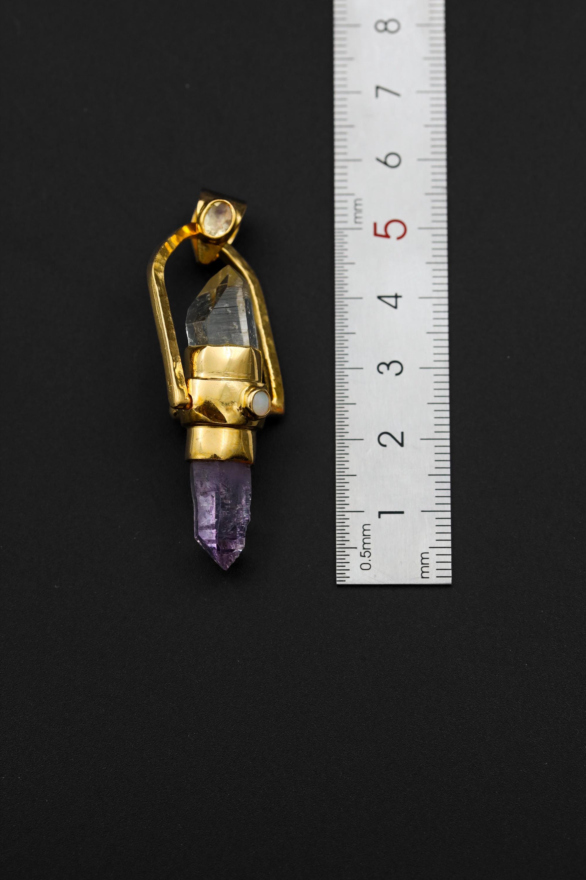 Spinning Vera Cruz Amethyst Pendant: Opal, Sterling Silver, Gold Plated