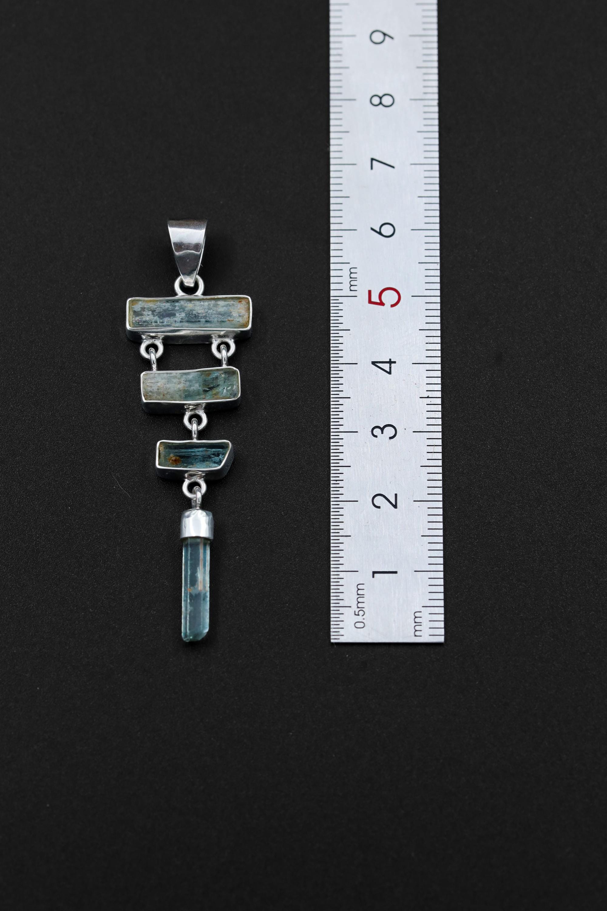 Raw Aquamarine Multi-Stone Pendant, Hammer Textured Sterling Silver, Sea Protection, Heart Chakra, Pisces Zodiac, Unique Gift