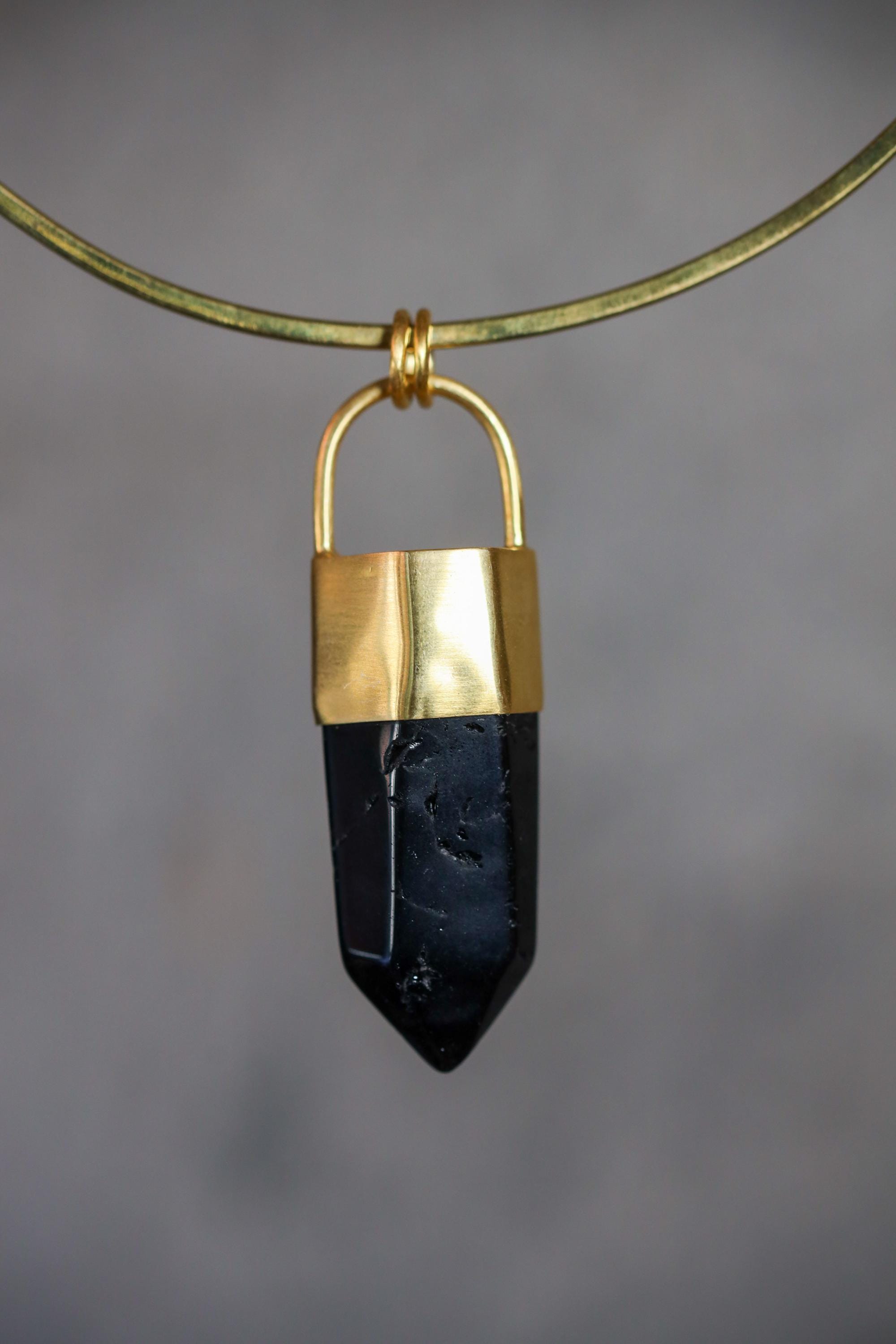 Large Smoky Quartz Necklace 18k Gold Plated Bronze Bail Pendant Root Chakra Protection Crystal Gift