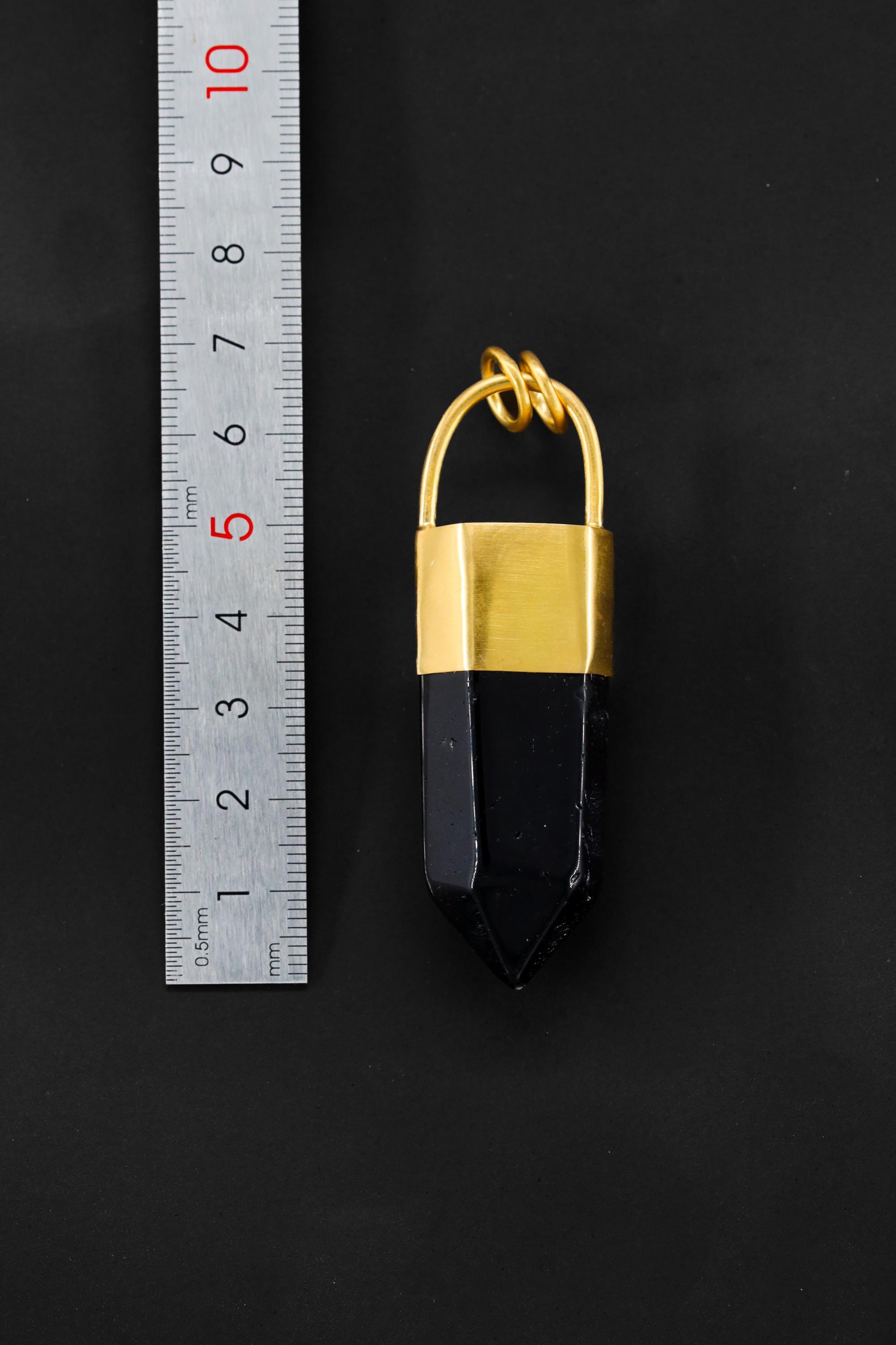 Smoky Quartz Point Pendant: 18K Gold Plated Bronze Cap, 7cm Crystal Statement Piece