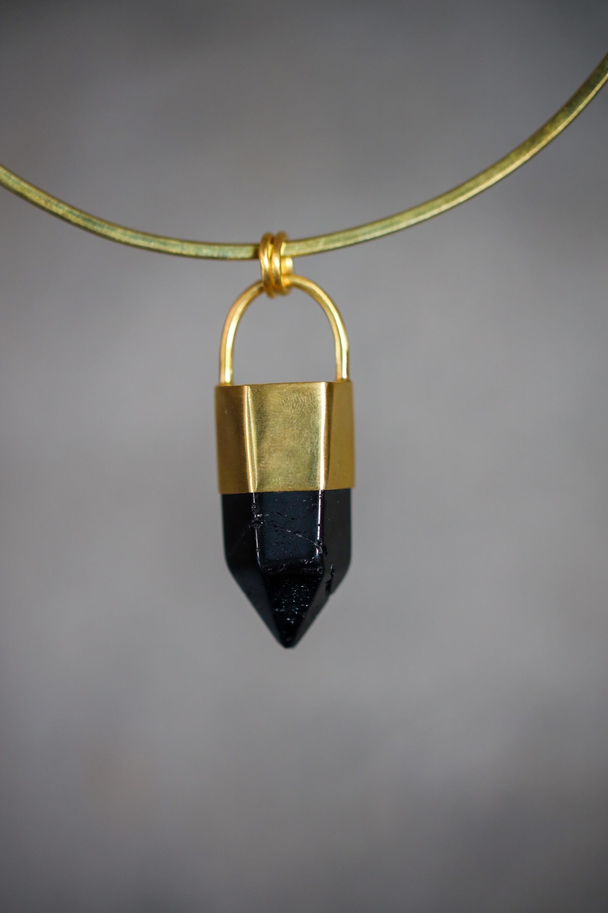 Large Smoky Quartz Pendant: 18K Gold Plated Bronze Cap, Statement Piece