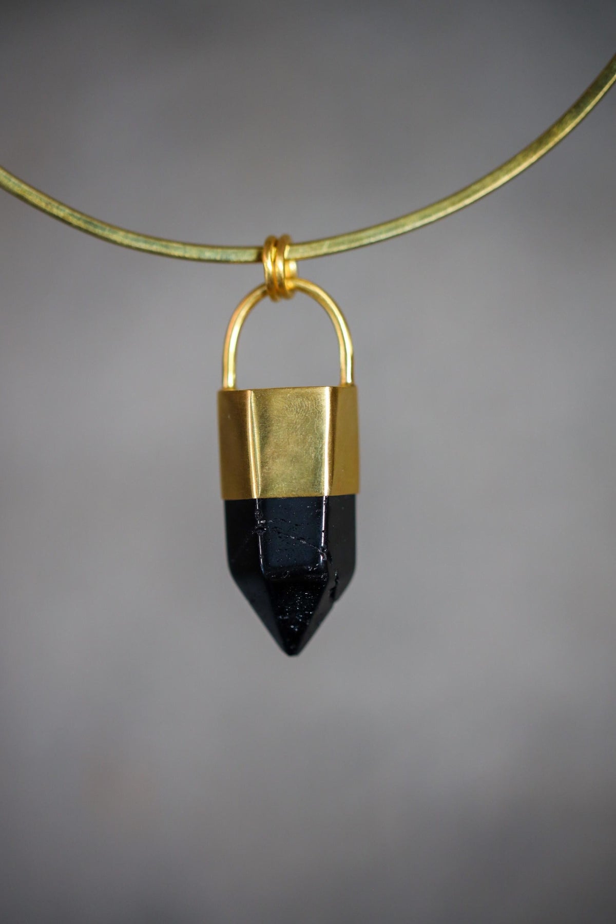 Large Smoky Quartz Pendant: 18K Gold Plated Bronze Cap, Statement Piece