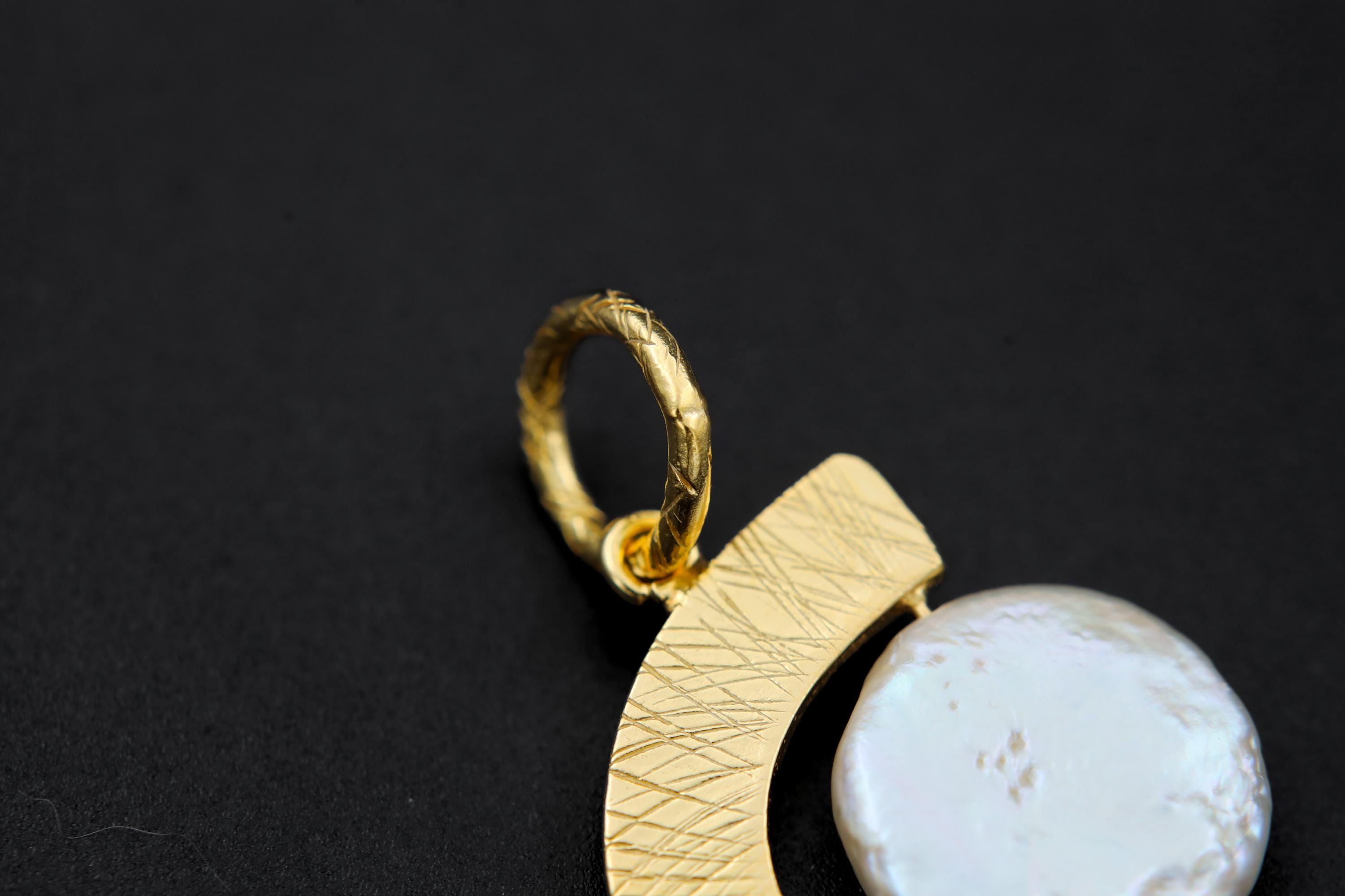 Gold Plated Sterling Silver Pearl Spinning Pendant Necklace