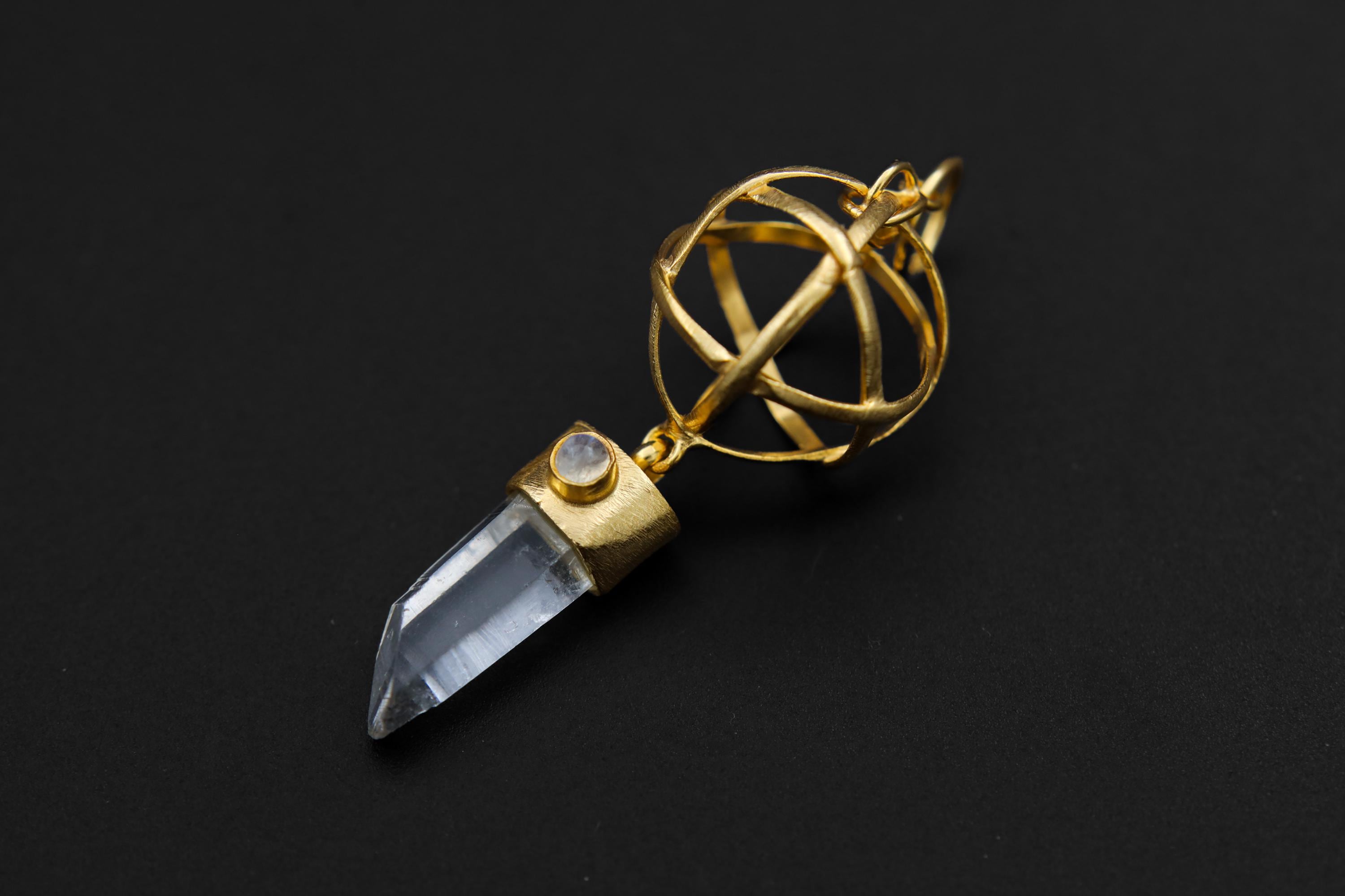 Gold Plated Lemurian Quartz & Moonstone Pendant: Sterling Silver Chakra Jewelry
