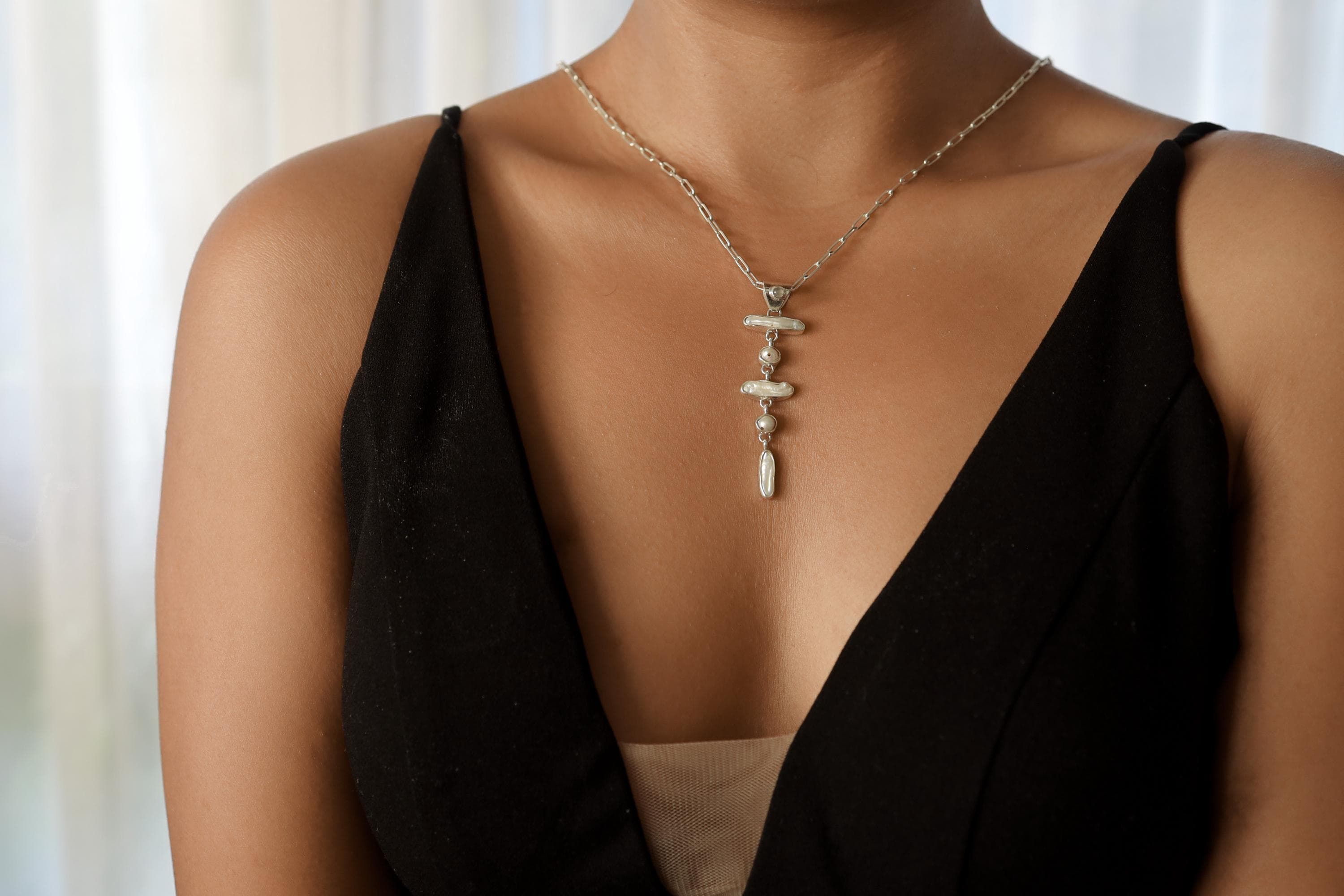 Blue Moonstone Pearl Pendant 925 Sterling Silver High Shine Cascade Necklace Baroque Pearl Cancer Zodiac Gift