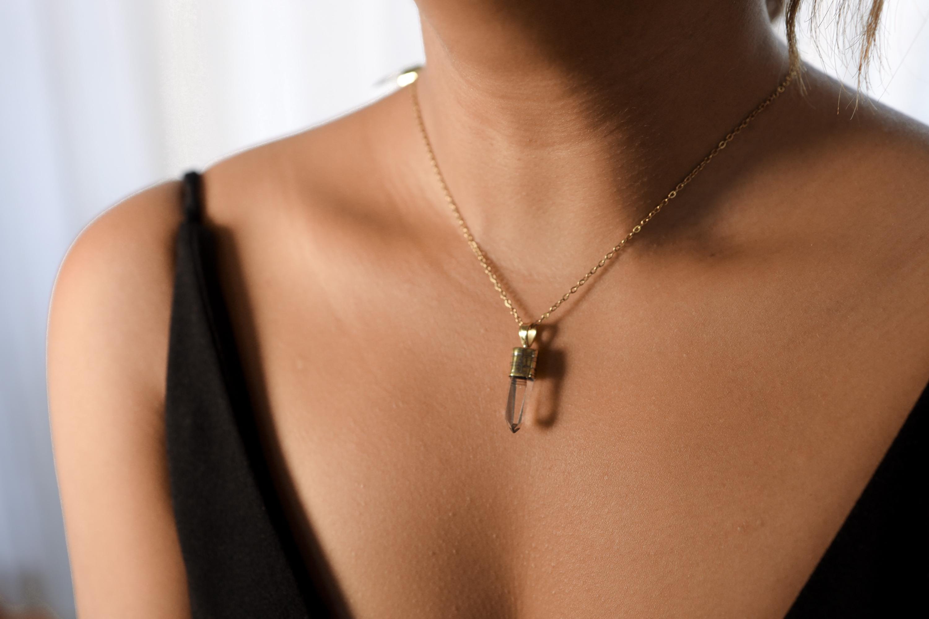Hand Fossicked Quartz Pendant 925 Silver 18k Gold Plated Australian Crystal Point Crown Chakra Gift