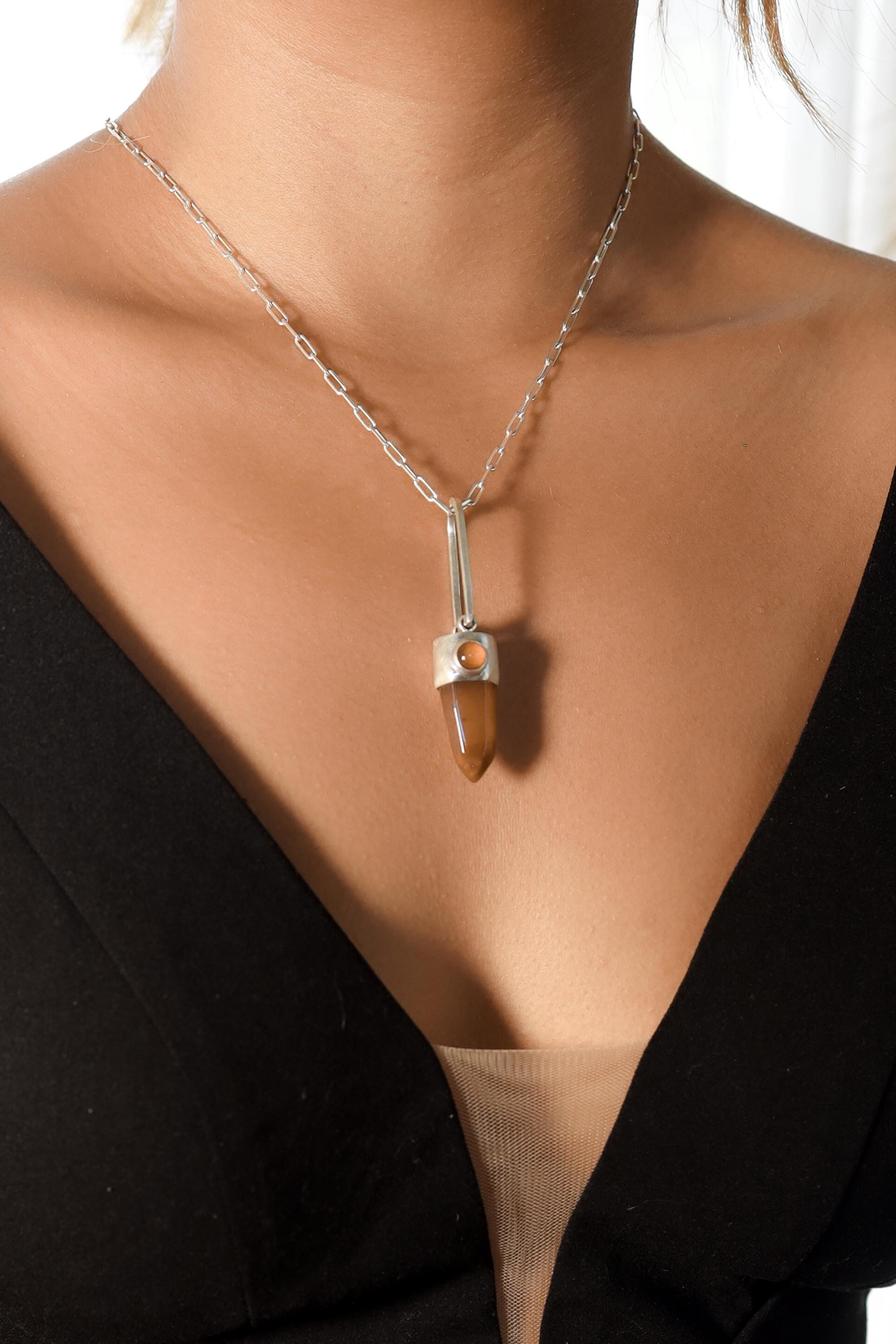 Cut Orange Agate Generator Pendant with Northern Rivers Carnelian Round Cabochon, Sterling Silver, Sacral Chakra, Creativity, Unique Gift