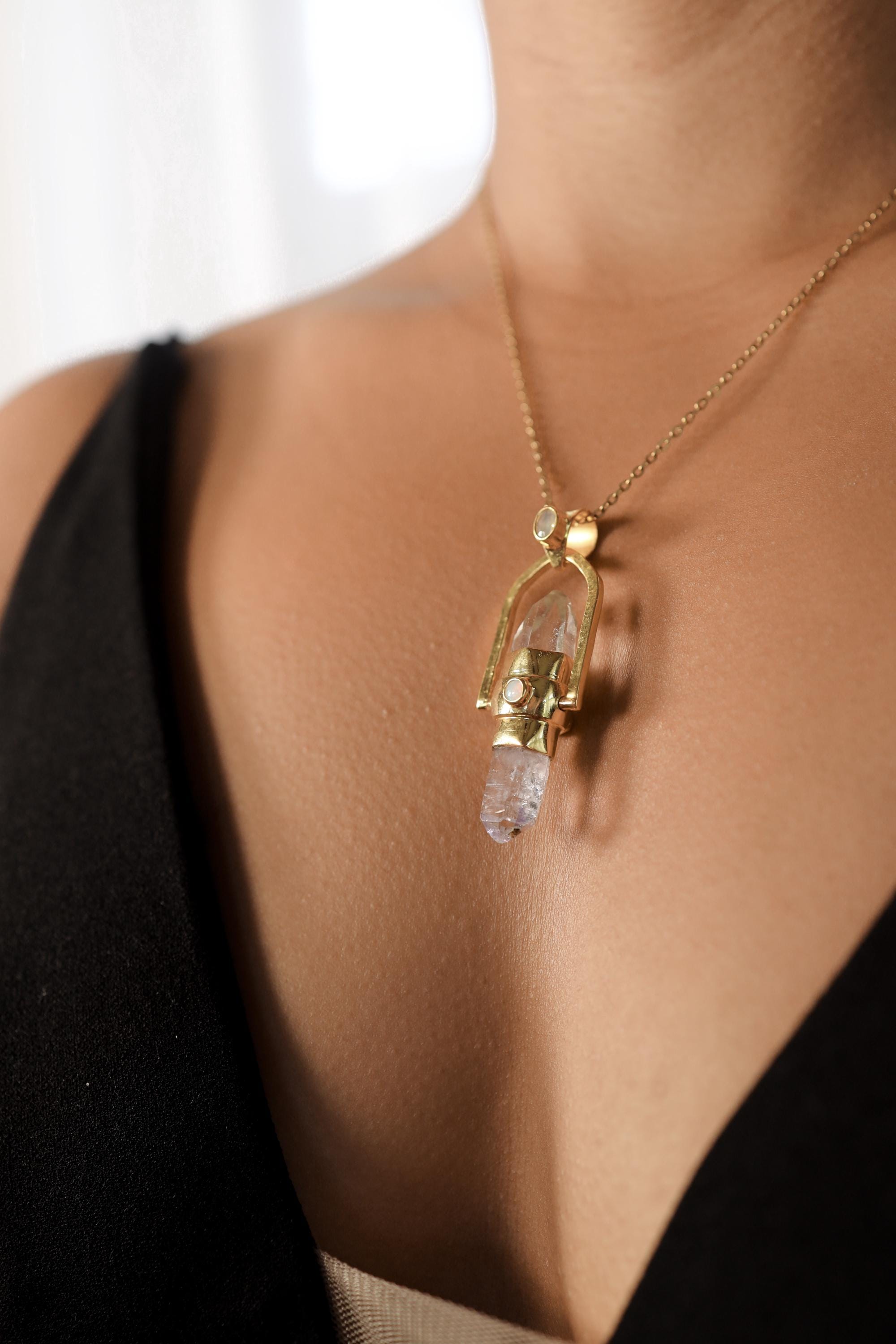 Spinning Vera Cruz Amethyst Dressed With Opal, Sterling Silver Pendant, Gold Plated, Crown & Heart Chakra, Libra Zodiac, Unique Gift