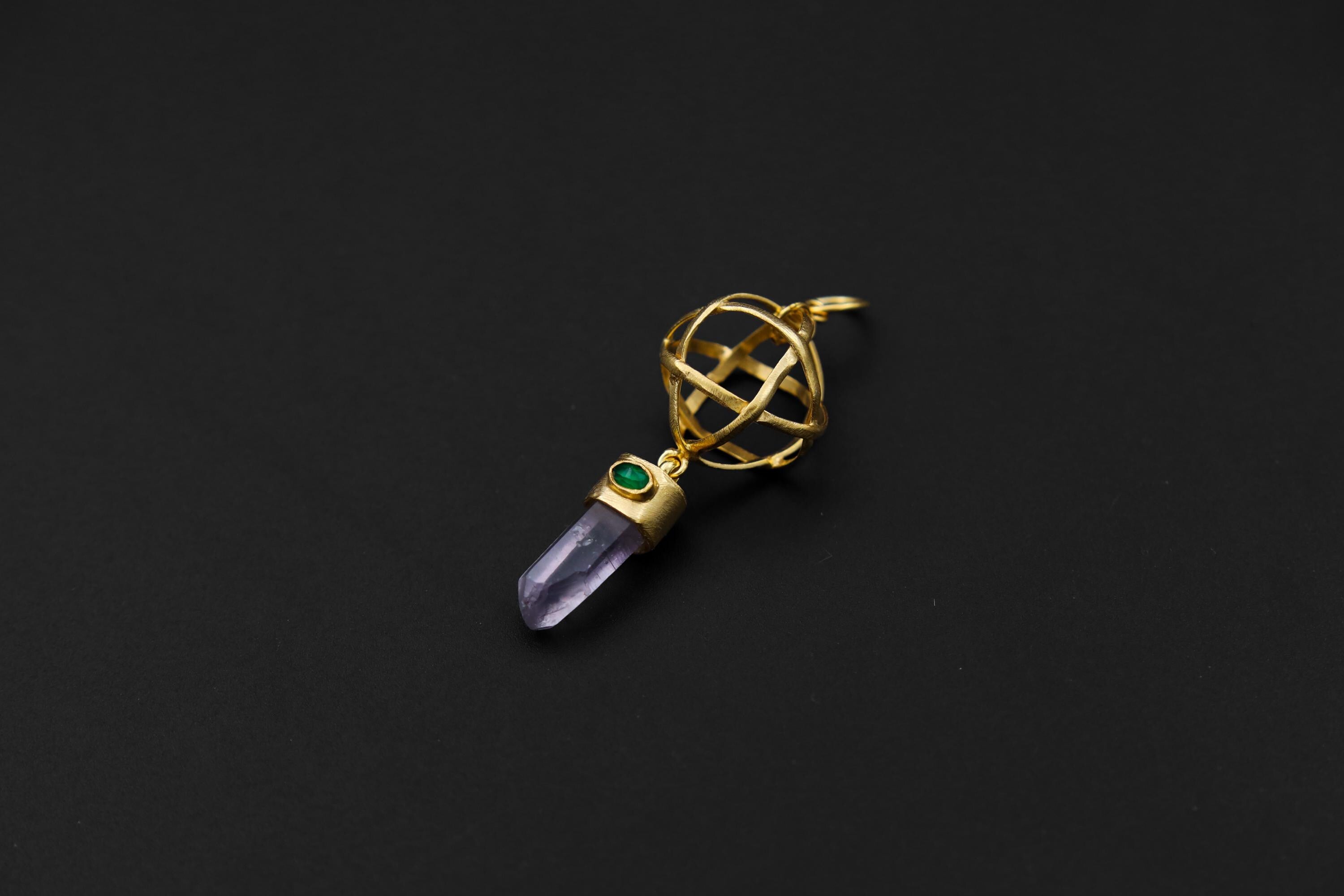 Vera Cruz Amethyst & Emerald Pendant: 18k Gold-Plated Sterling Silver
