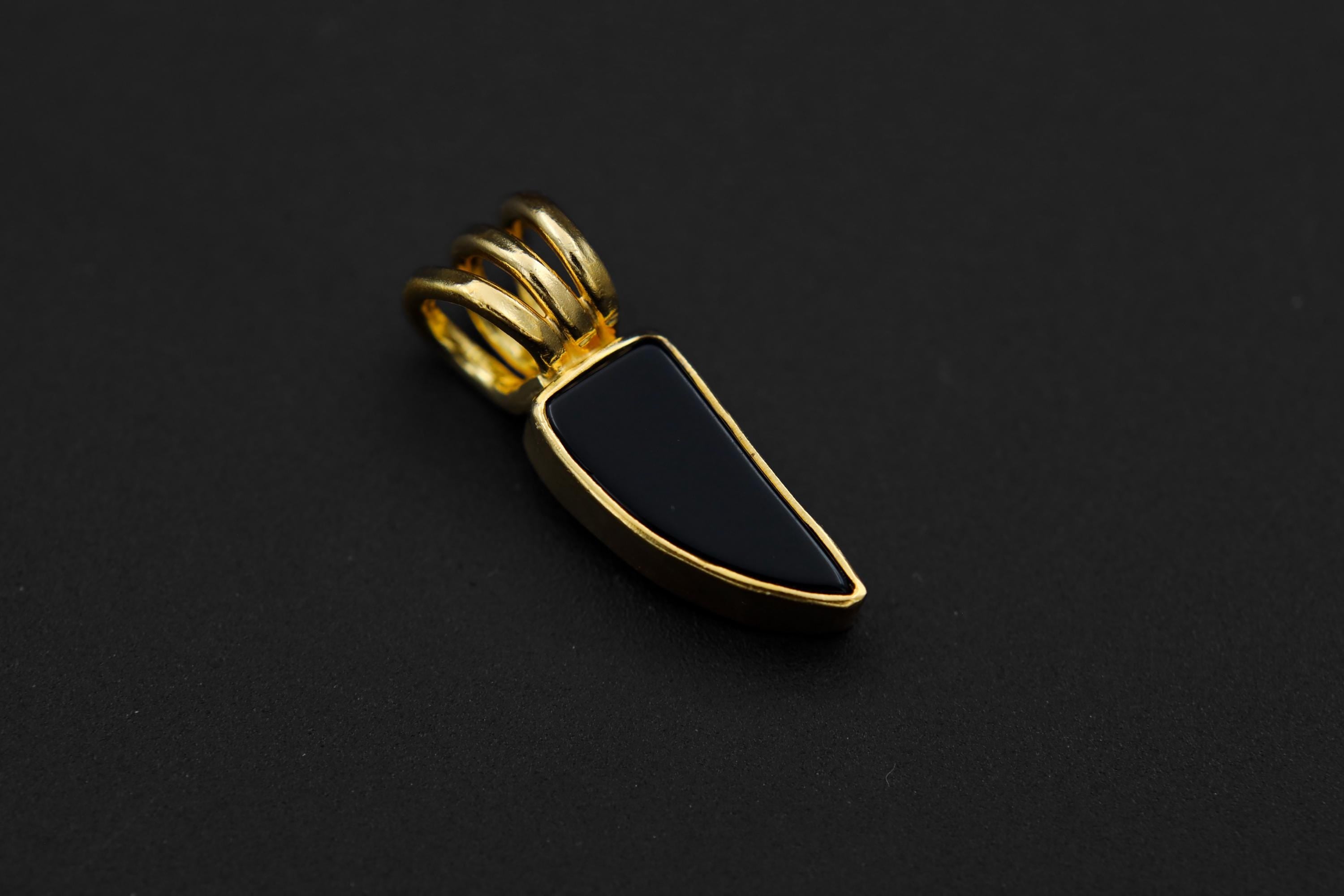 Small Onyx Triangle Tooth Pendant, Sterling Silver, Root Chakra, Protection,Unique Gift, 18k Gold-Plated, Root Chakra Protection & Stability