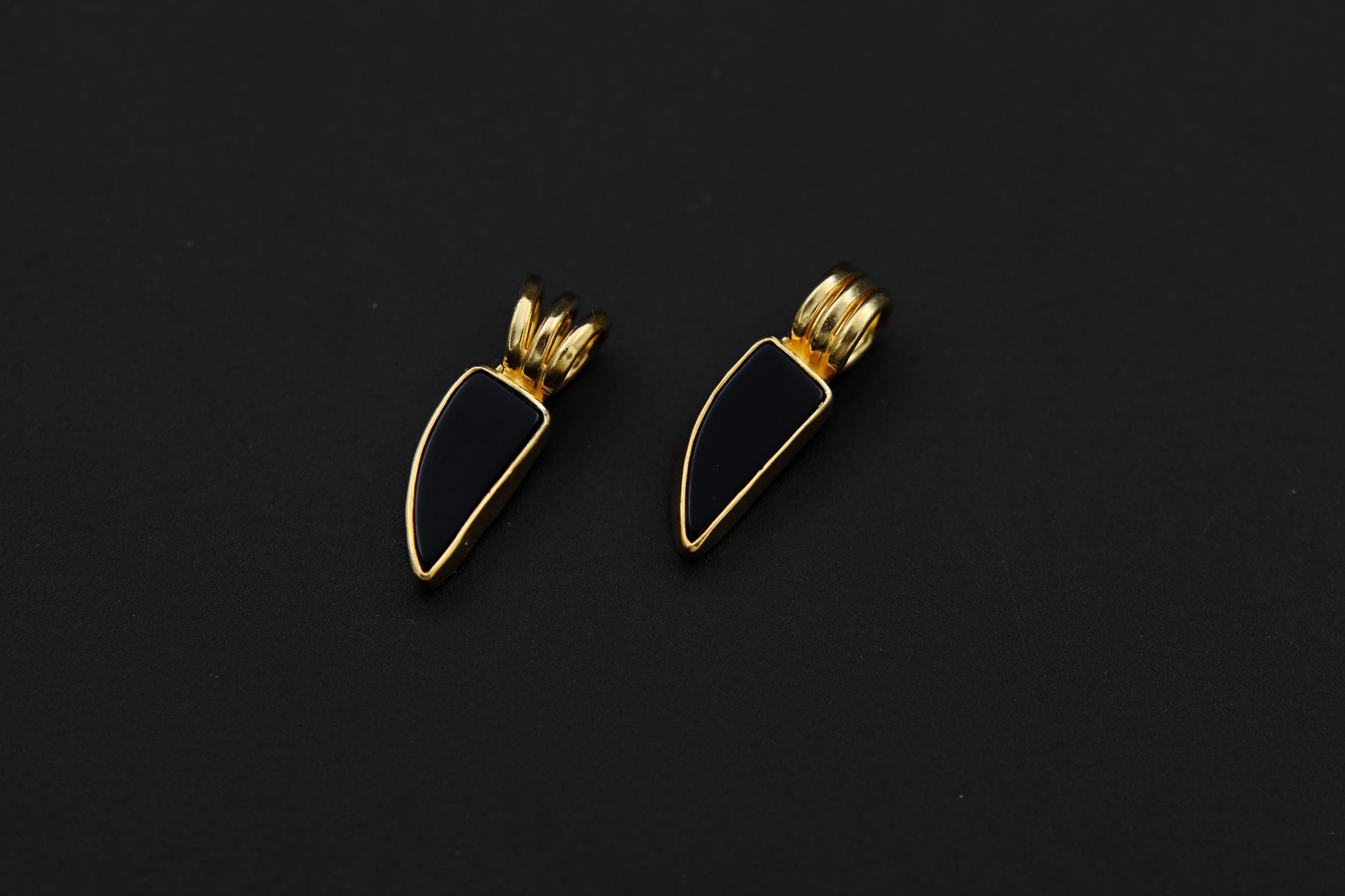 Small Onyx Triangle Tooth Pendant, Sterling Silver, Root Chakra, Protection,Unique Gift, 18k Gold-Plated, Root Chakra Protection & Stability