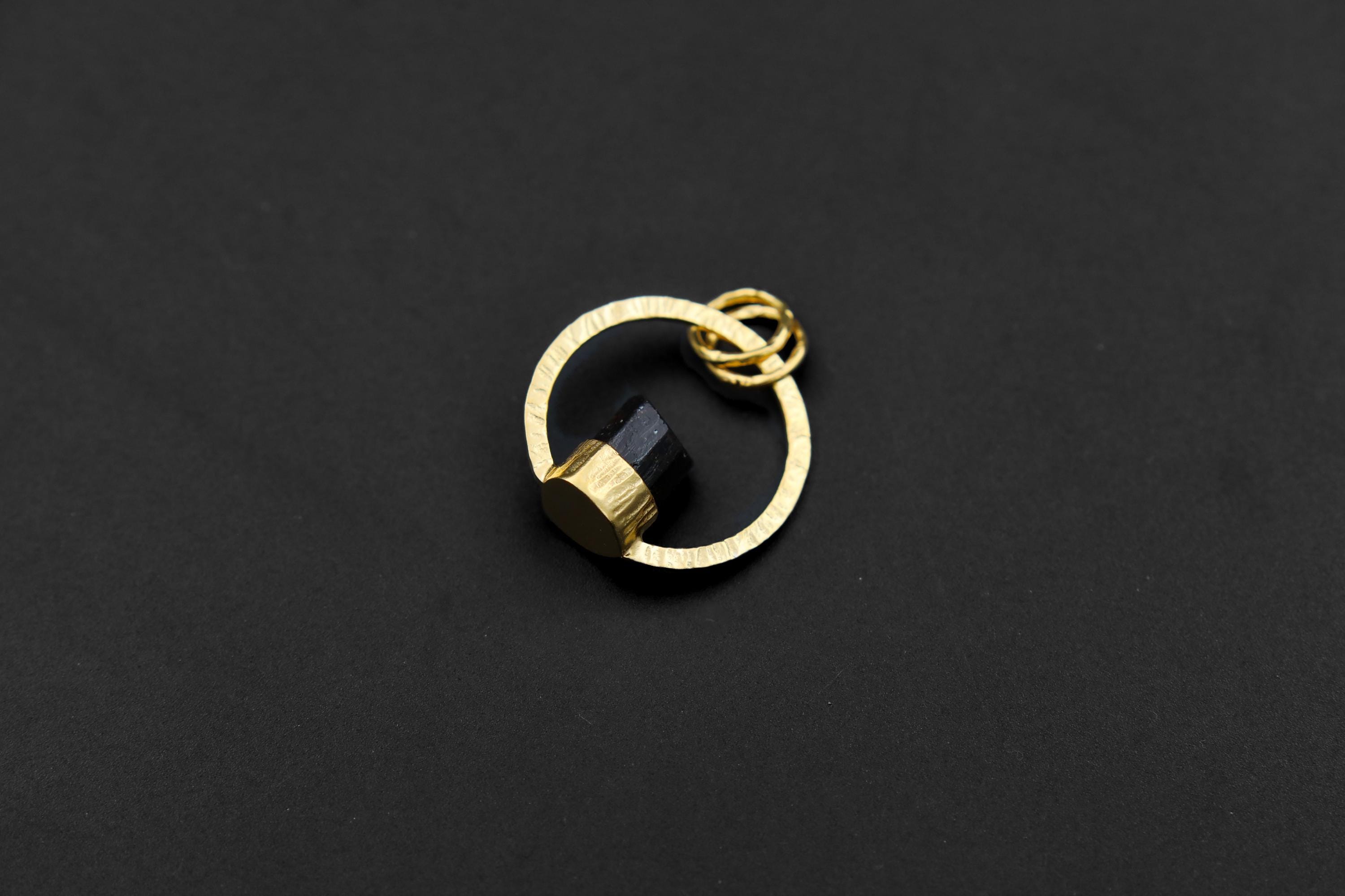 Himalayan Dravite Tourmaline Pendant 925 Silver 18k Gold Plated Circular Necklace Heart Chakra Gift
