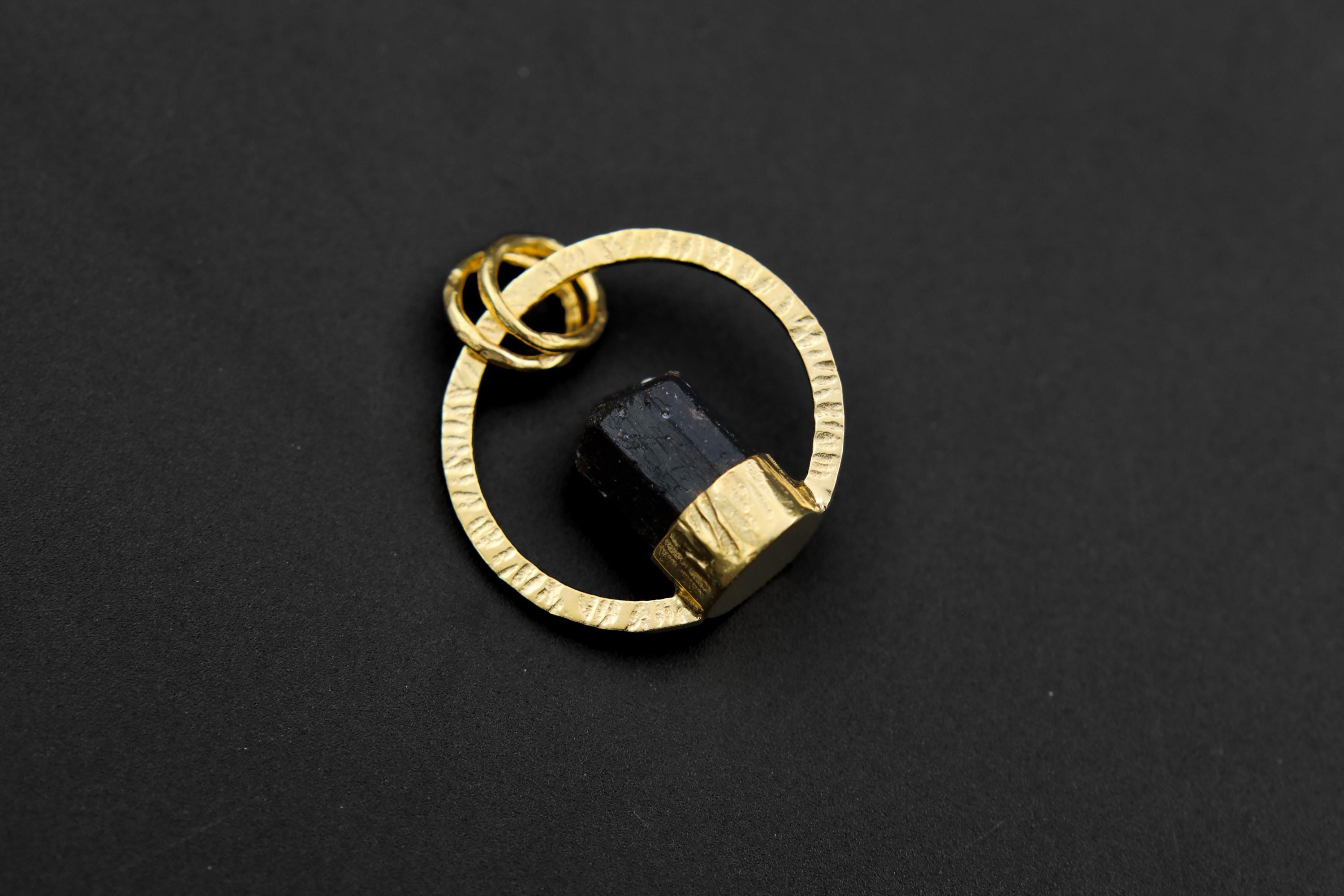 Gem Grade Terminated Himalayan Tourmaline Pendant, Textured, 18k Gold Plated Sterling Silver, Heart Chakra, Libra/Virgo, Unique Gift