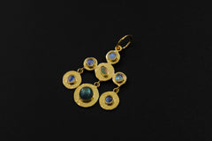 Five Blue Moonstones, Faceted Ethiopian Opal & Labradorite Pendant, 18K Gold-Plated Sterling Silver, Hammer Textured, Unique Gift