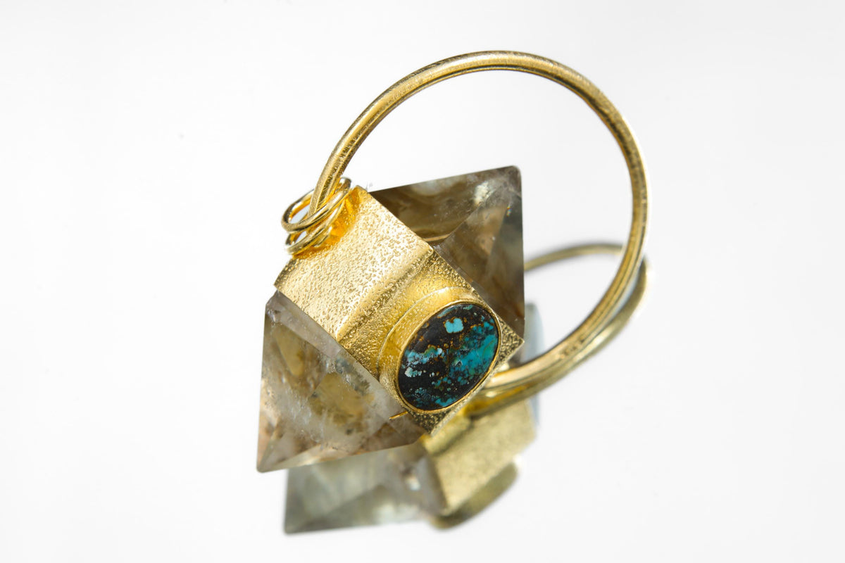 Citrine Quartz & Turquoise Pendant: 18K Gold Plated Sterling Silver