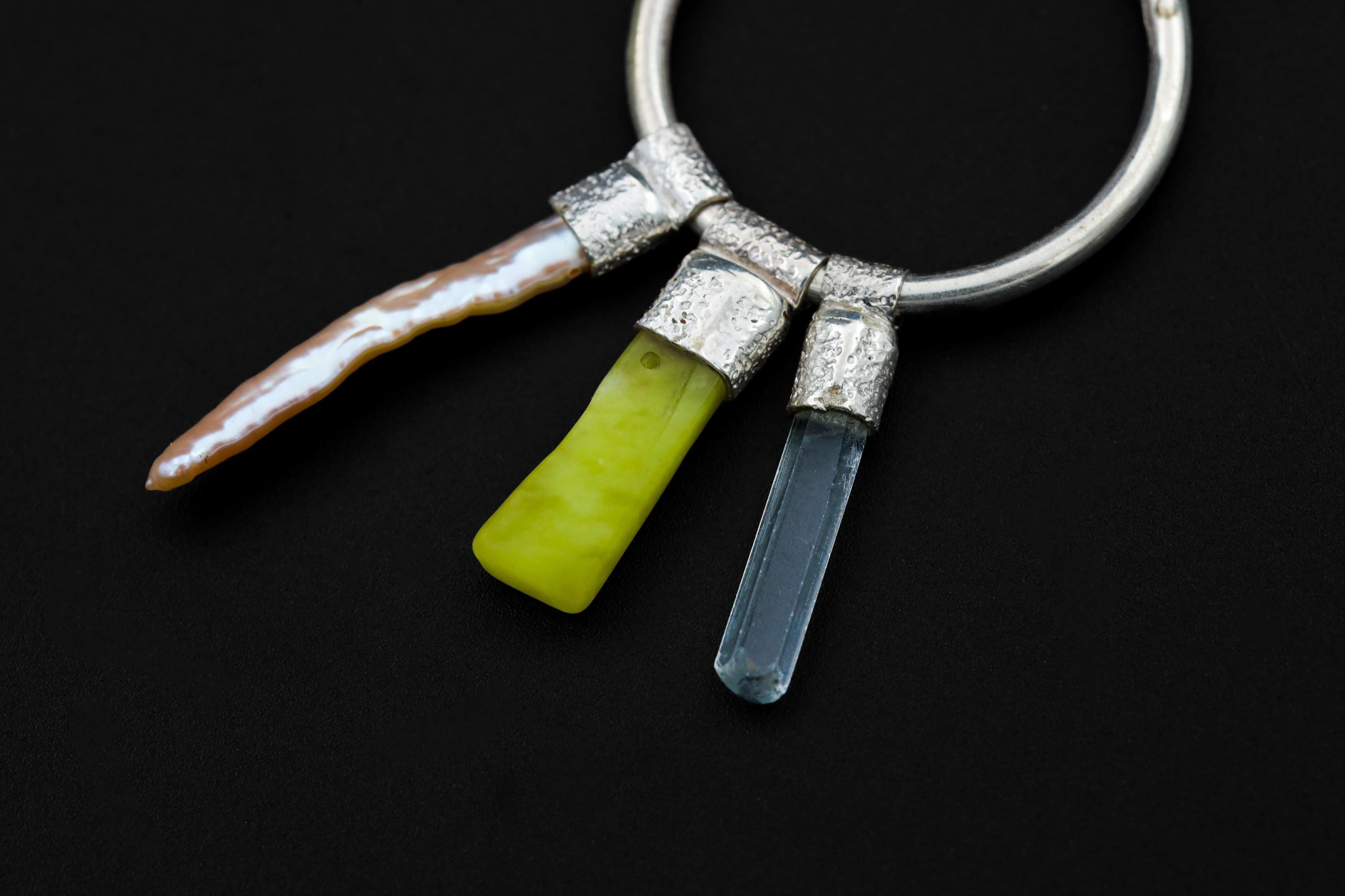 Jade, Pearl & Aquamarine Stack Pendant Earrings, Sterling Silver, Heart Chakra, Pisces Zodiac, Unique Gift, Multifunctional Jewelry