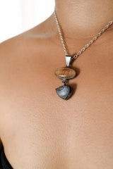 Golden Gleam Rutile & Dravite Brown Tourmaline - Sterling Silver Pendant - Brush Textured - Oxidized Finish