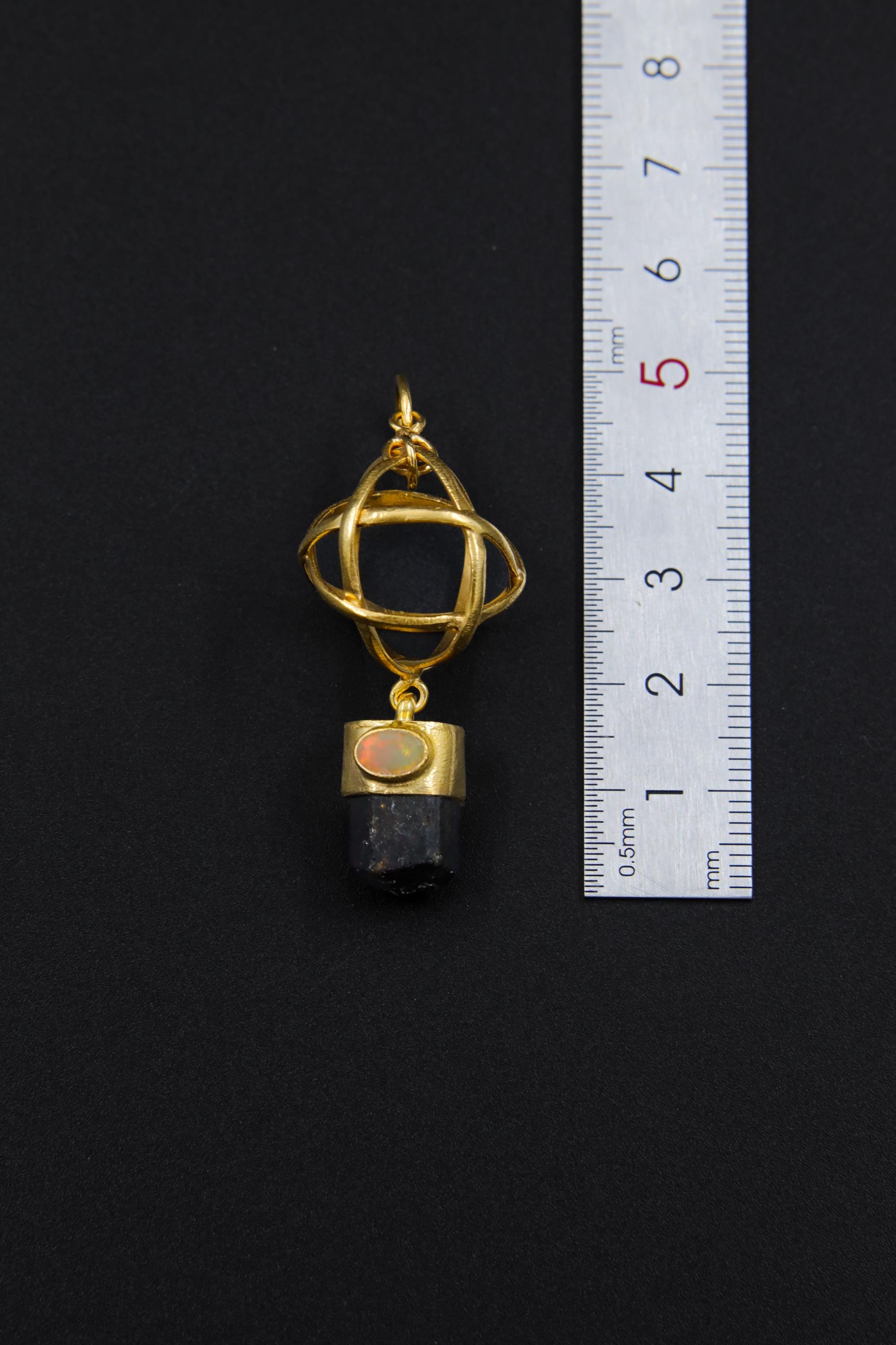 Brown Tourmaline & Opal Pendant: 18K Gold-Plated Sterling Silver, Libra Zodiac