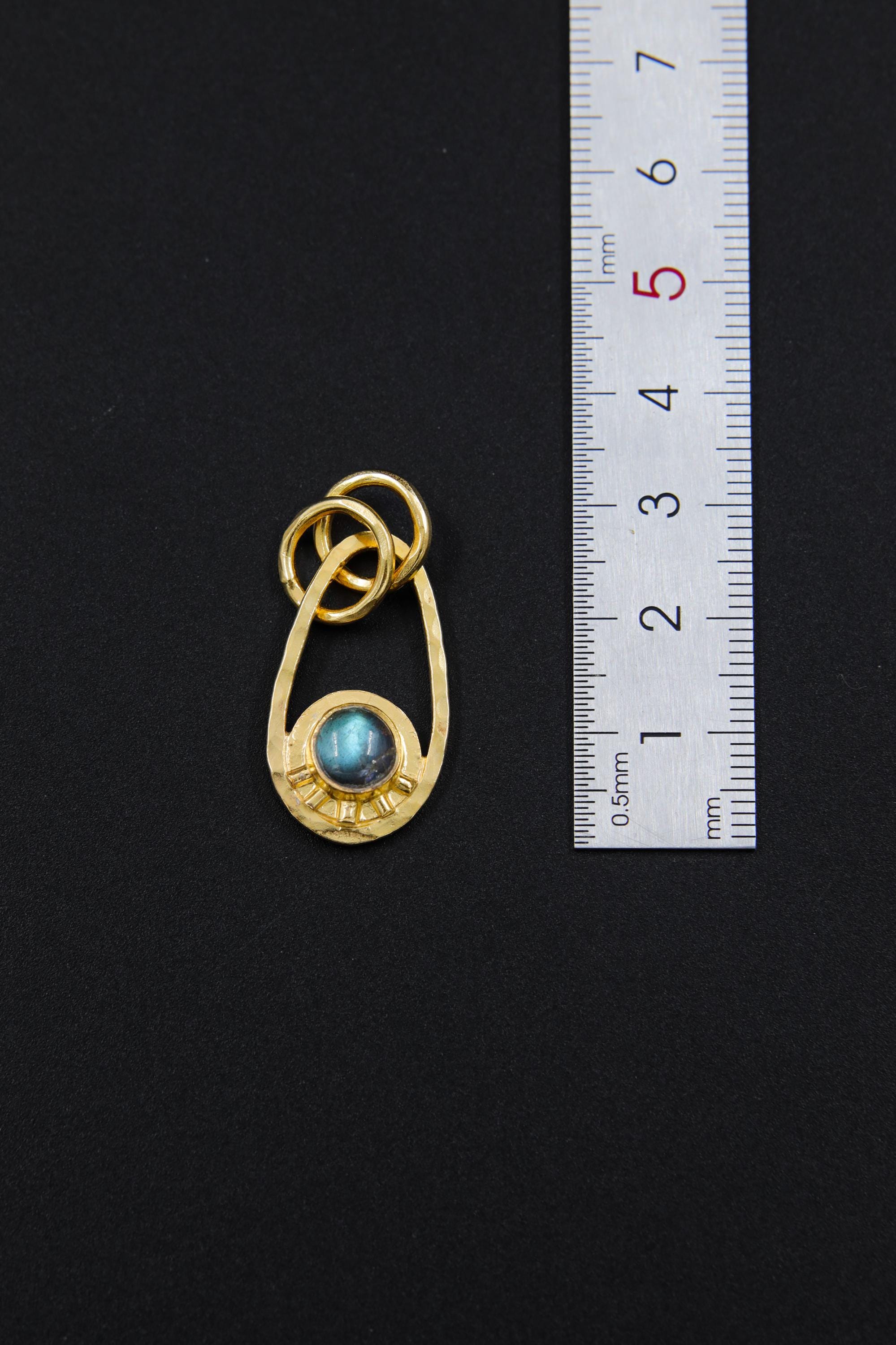 Rainbow Labradorite Sun & Moon Pendant: Boho Gold Plated Sterling Silver