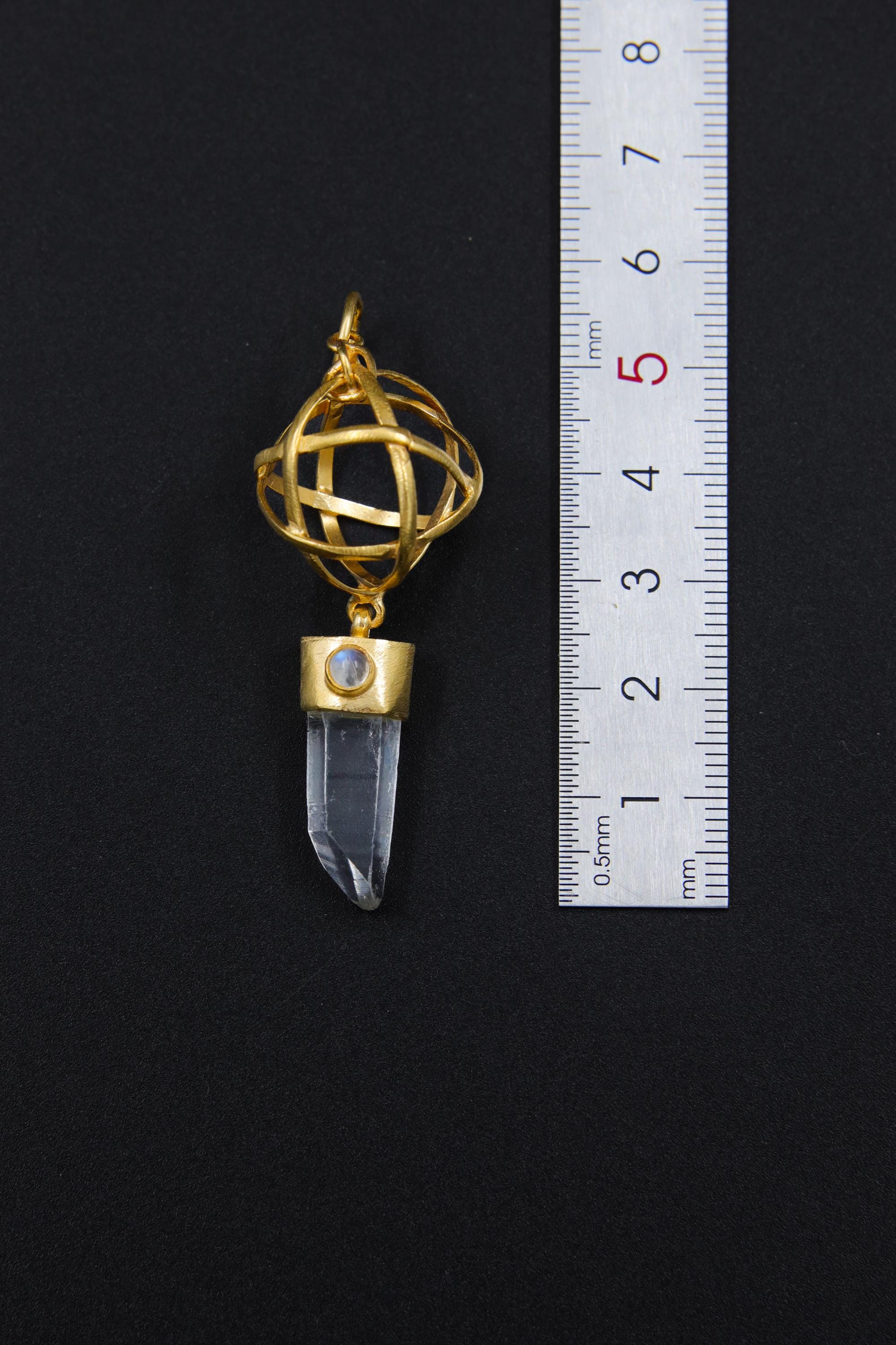 Gold Plated Lemurian Quartz & Moonstone Pendant: Sterling Silver Chakra Jewelry