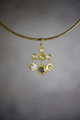 Five Blue Moonstones, Faceted Ethiopian Opal & Labradorite Pendant, 18K Gold-Plated Sterling Silver, Hammer Textured, Unique Gift
