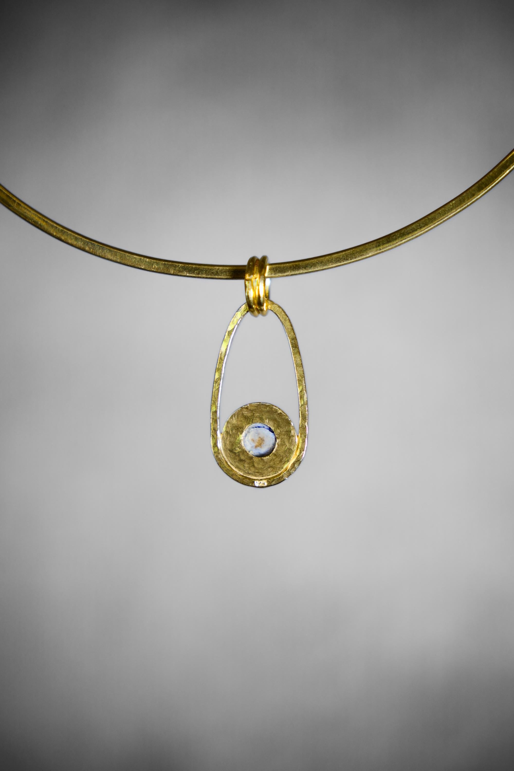 Round Lapis Lazuli Cab Pendant, Textured Sterling Silver, Sun & Moon Design, Throat Chakra, Sagittarius Zodiac, Unique Gift, 18K Gold Plated