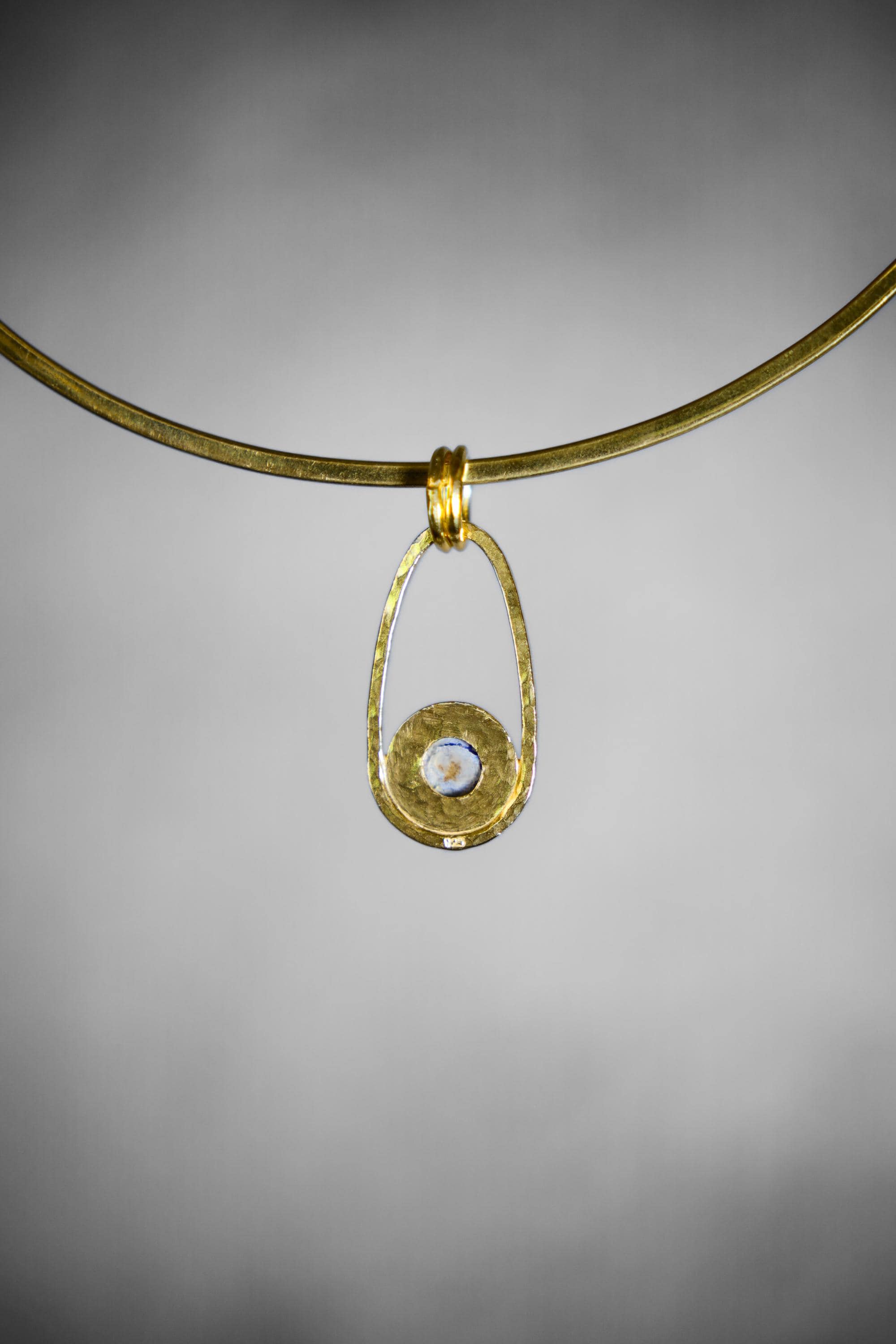 Round Lapis Lazuli Cab Pendant, Textured Sterling Silver, Sun & Moon Design, Throat Chakra, Sagittarius Zodiac, Unique Gift, 18K Gold Plated