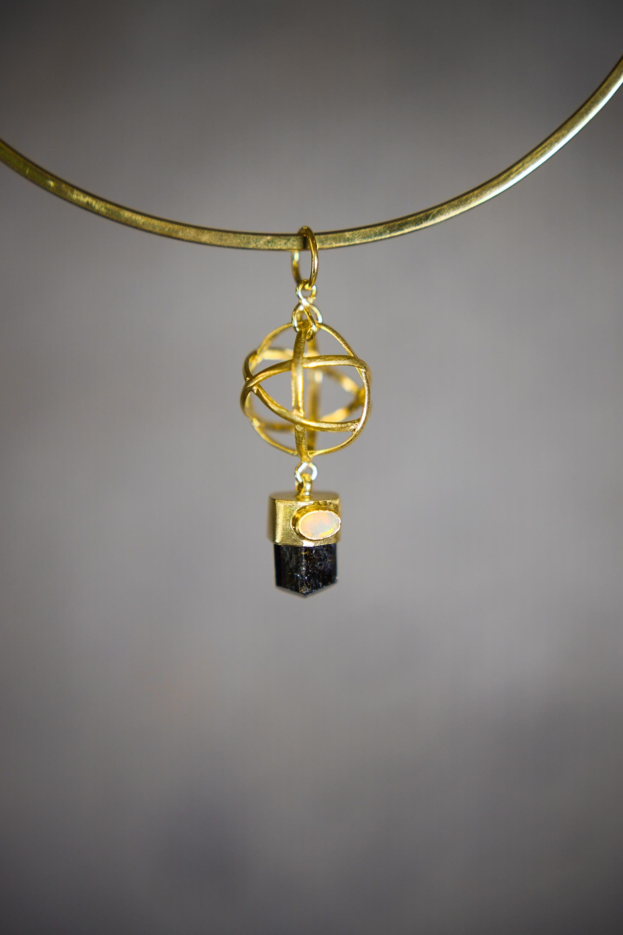 Brown Tourmaline & Opal Pendant: 18K Gold-Plated Sterling Silver, Libra Zodiac