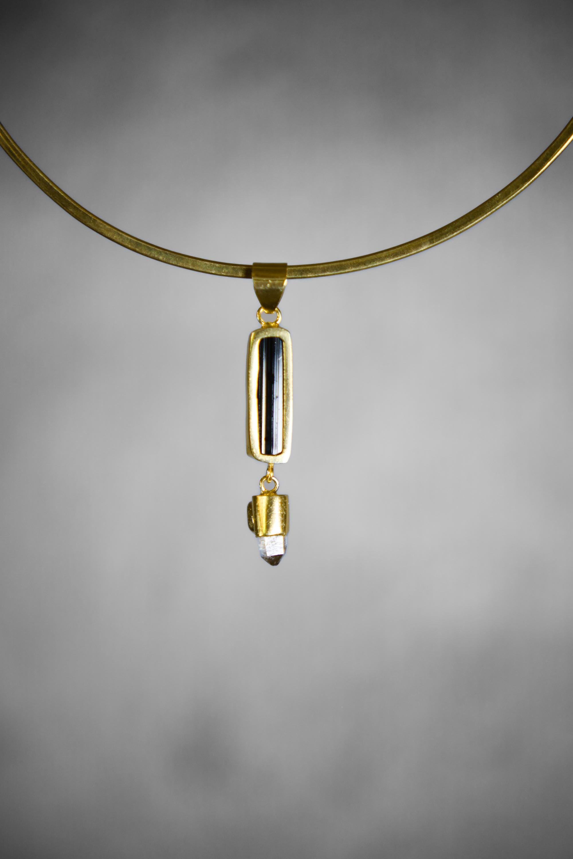 Blue Moonstone, Raw Tourmaline, Light Smoky Quartz & Blue Sapphire Pendant, Sterling Silver, 18k Gold Plated, Libra Zodiac Emotional Balance