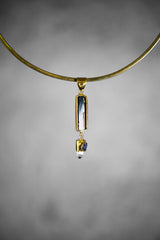 Blue Moonstone, Raw Tourmaline, Light Smoky Quartz & Blue Sapphire Pendant, Sterling Silver, 18k Gold Plated, Libra Zodiac Emotional Balance