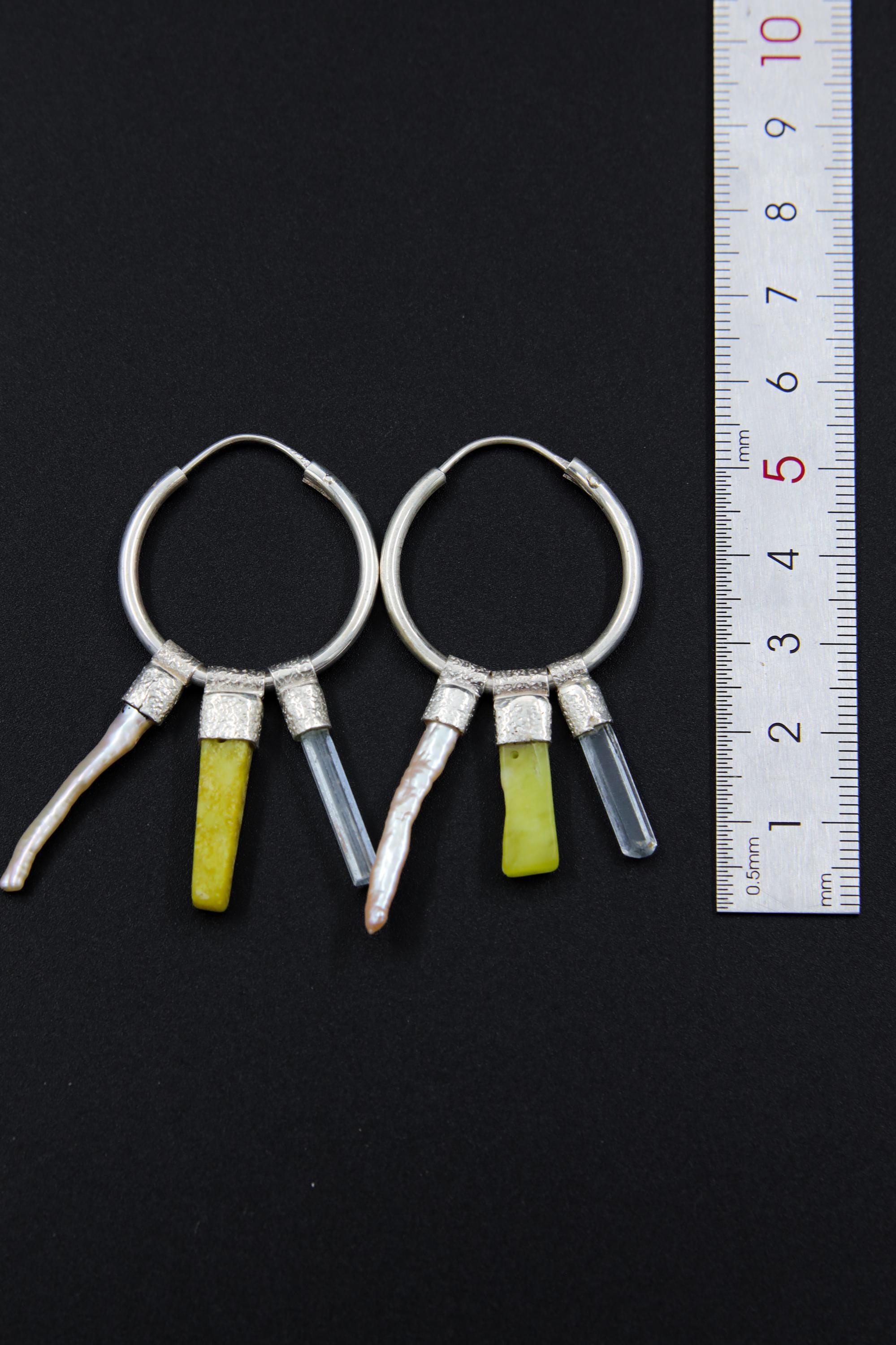 Jade, Pearl & Aquamarine Stack Pendant Earrings, Sterling Silver, Heart Chakra, Pisces Zodiac, Unique Gift, Multifunctional Jewelry