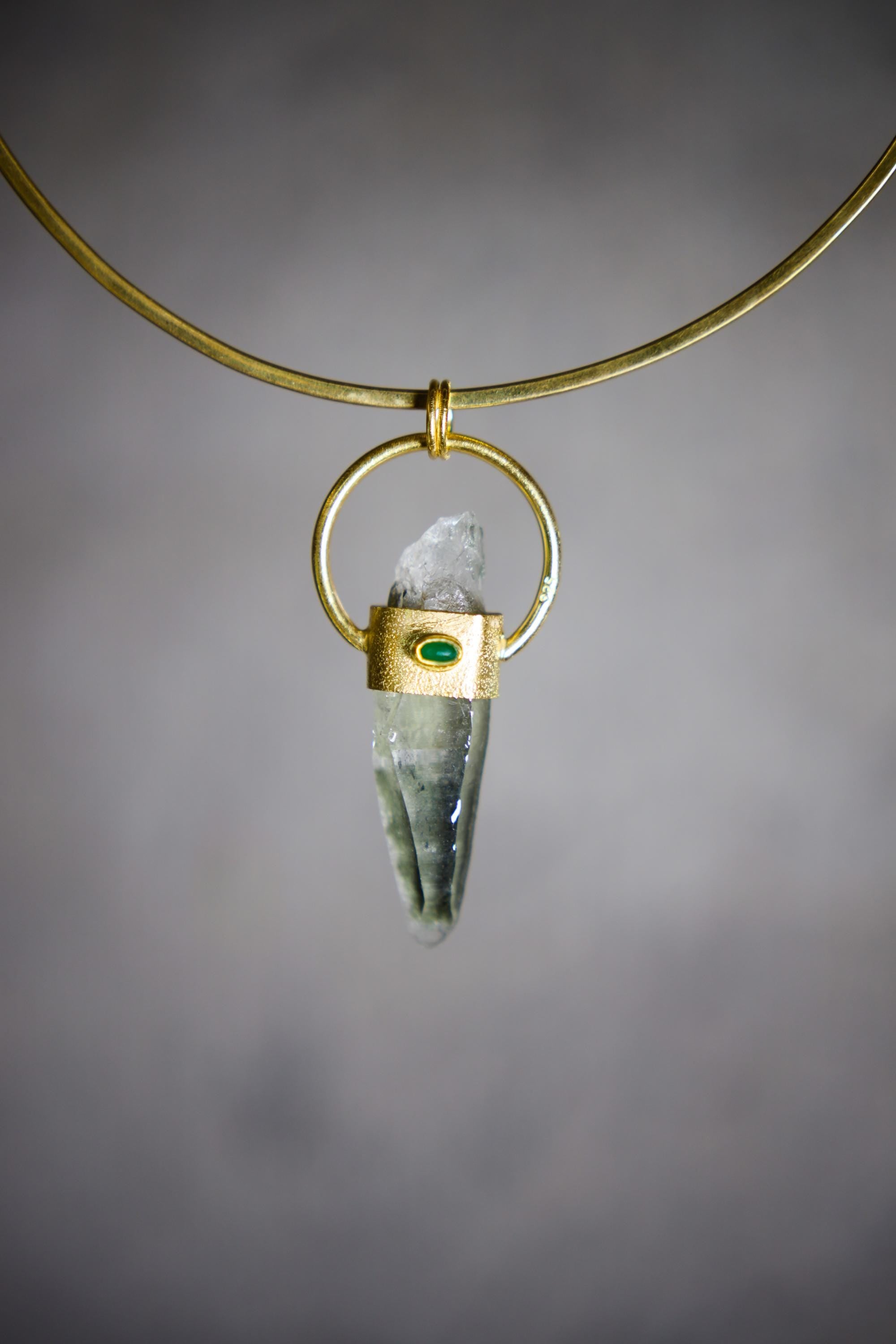 Double Terminated Citrine Quartz & Ethiopian Opal Sterling Silver Pendant - Gold Plated