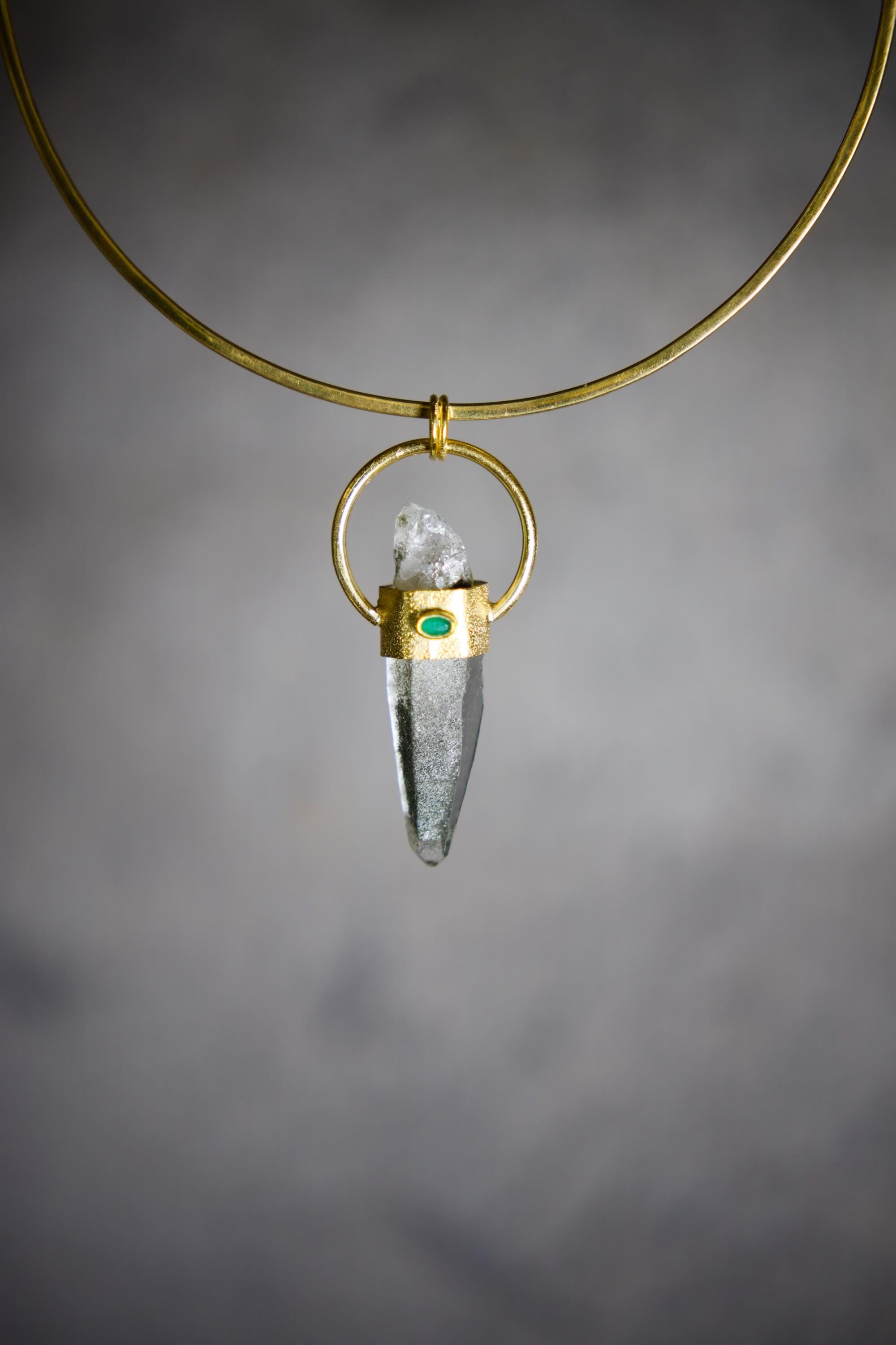 Double Terminated Citrine Quartz & Ethiopian Opal Sterling Silver Pendant - Gold Plated