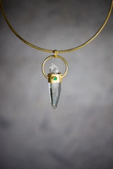 Double Terminated Citrine Quartz & Ethiopian Opal Sterling Silver Pendant - Gold Plated