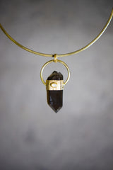 Double Terminated Smoky Cathedral Quartz & Moonstone Sterling Silver Textured Pendant, Glen Innes Quartz 18K Gold-Plated Scorpio Unique Gift