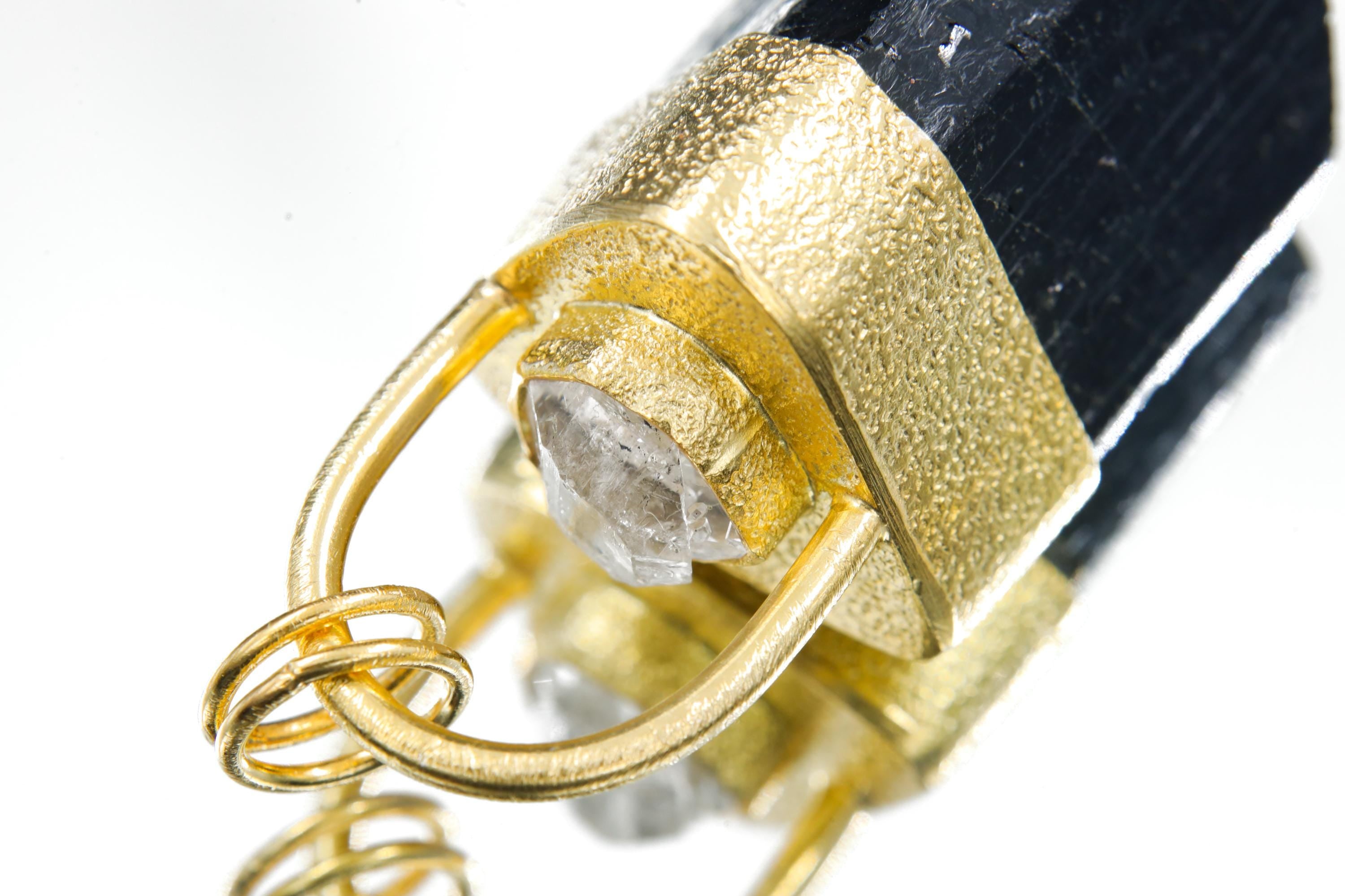 Dravite Tourmaline & Diamond Necklace: Textured Sterling Silver, 18K Gold Plated