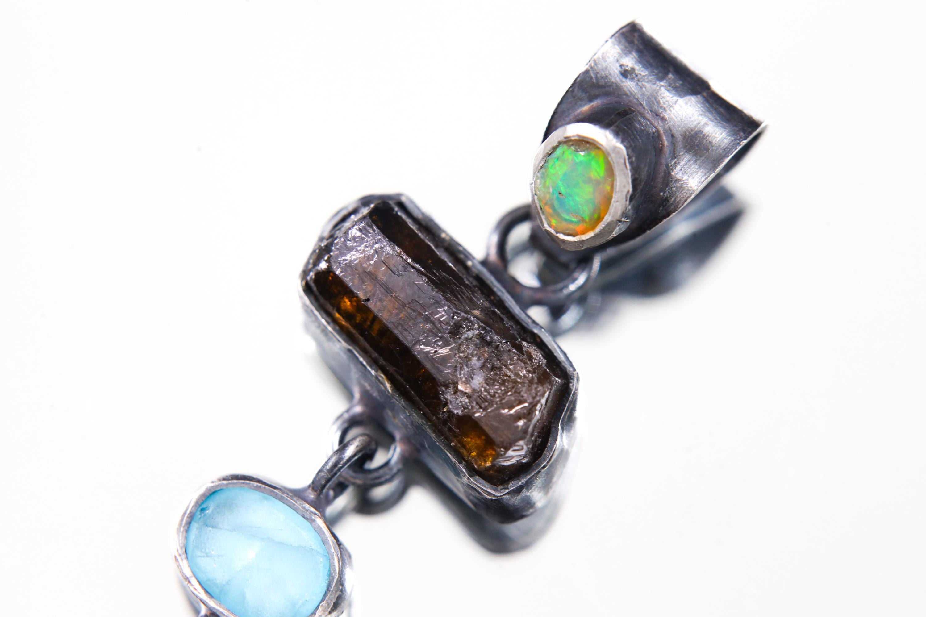 Opal Aquamarine Necklace: Sterling Silver, Cancer Scorpio Zodiac