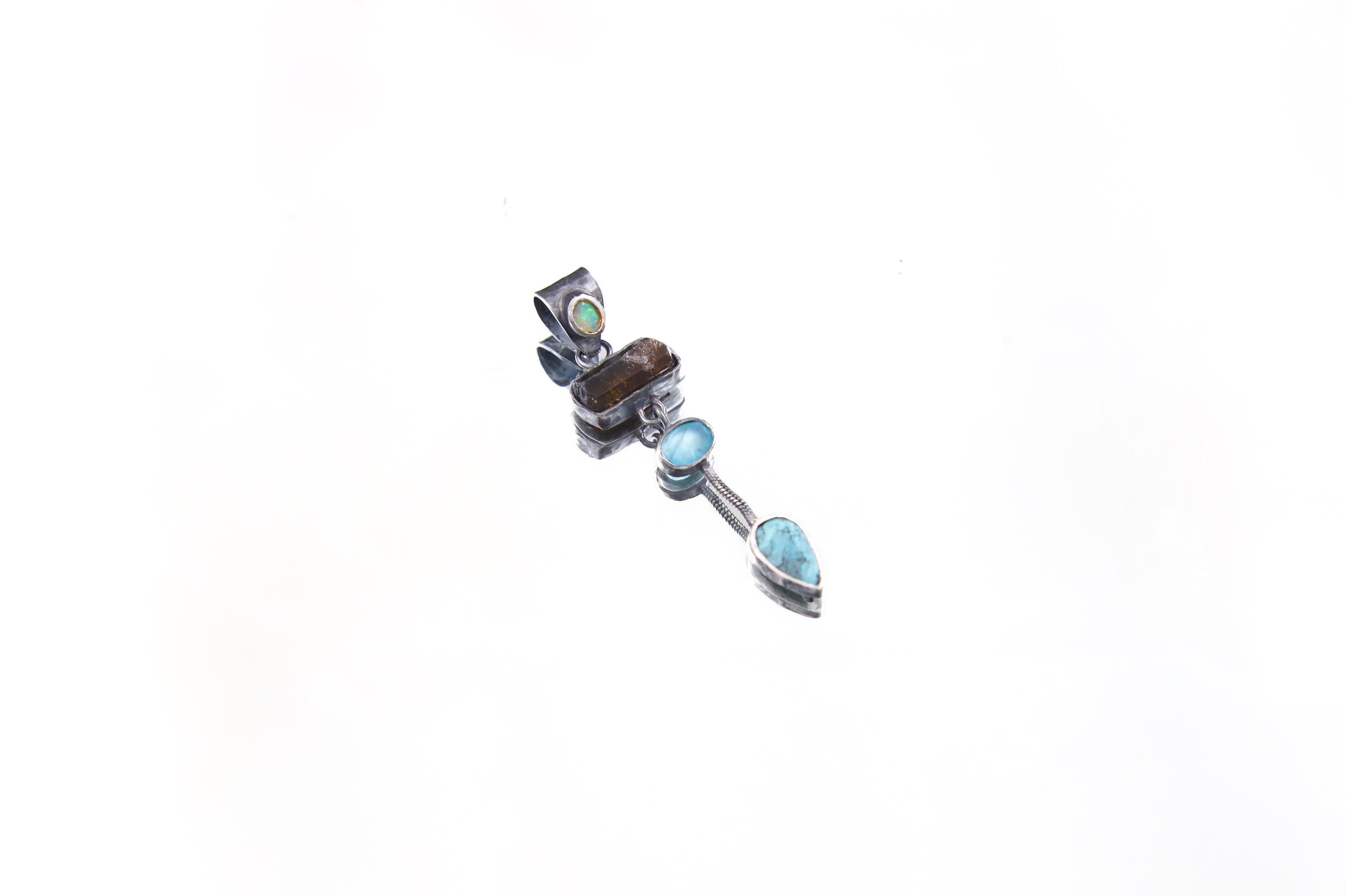 Opal Aquamarine Necklace: Sterling Silver, Cancer Scorpio Zodiac