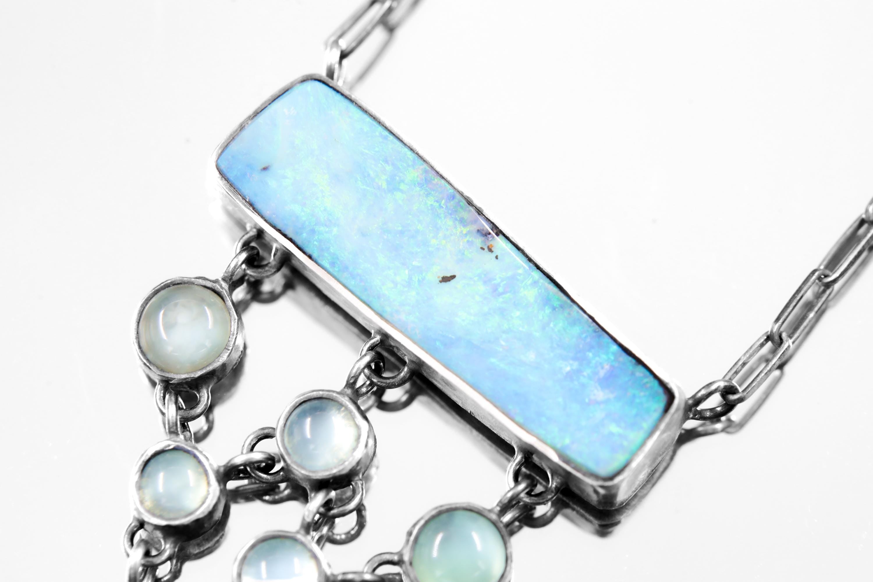 Opal Aquamarine Apatite Necklace: Sterling Silver Gemstone Pendant