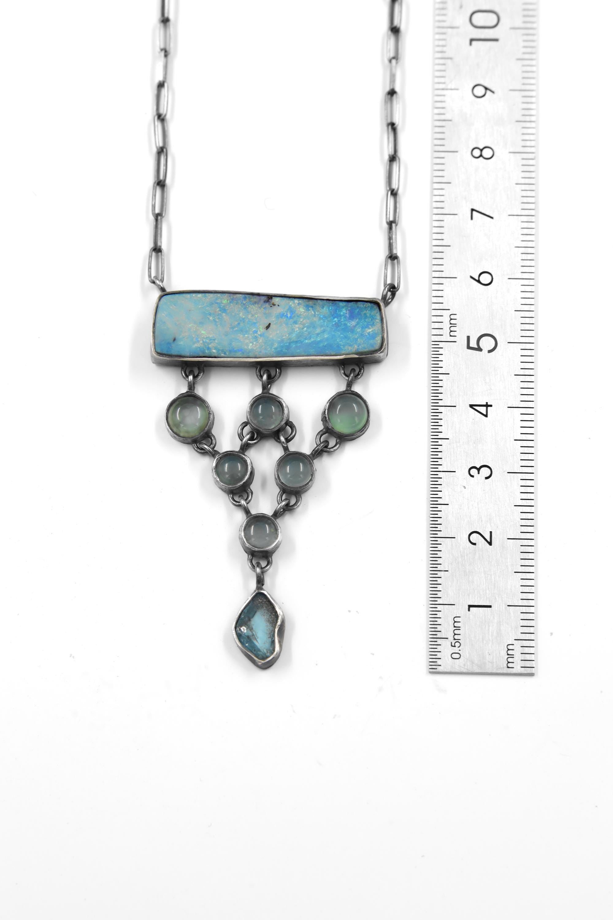 Opal Aquamarine Apatite Necklace: Sterling Silver Gemstone Pendant