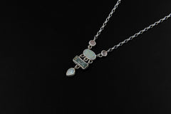Rose Quartz, Opal, Aquamarine, and Blue Moonstone Intuition Necklace, Cancer & Pisces Zodiac, Heart Chakra, Emotional Balance
