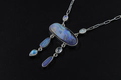 Australian Boulder Opal, Moonstone Pendant, Galactic Portal Opener Sterling Silver, Meditation, Imagination & Creativity Gift for a Dreamer