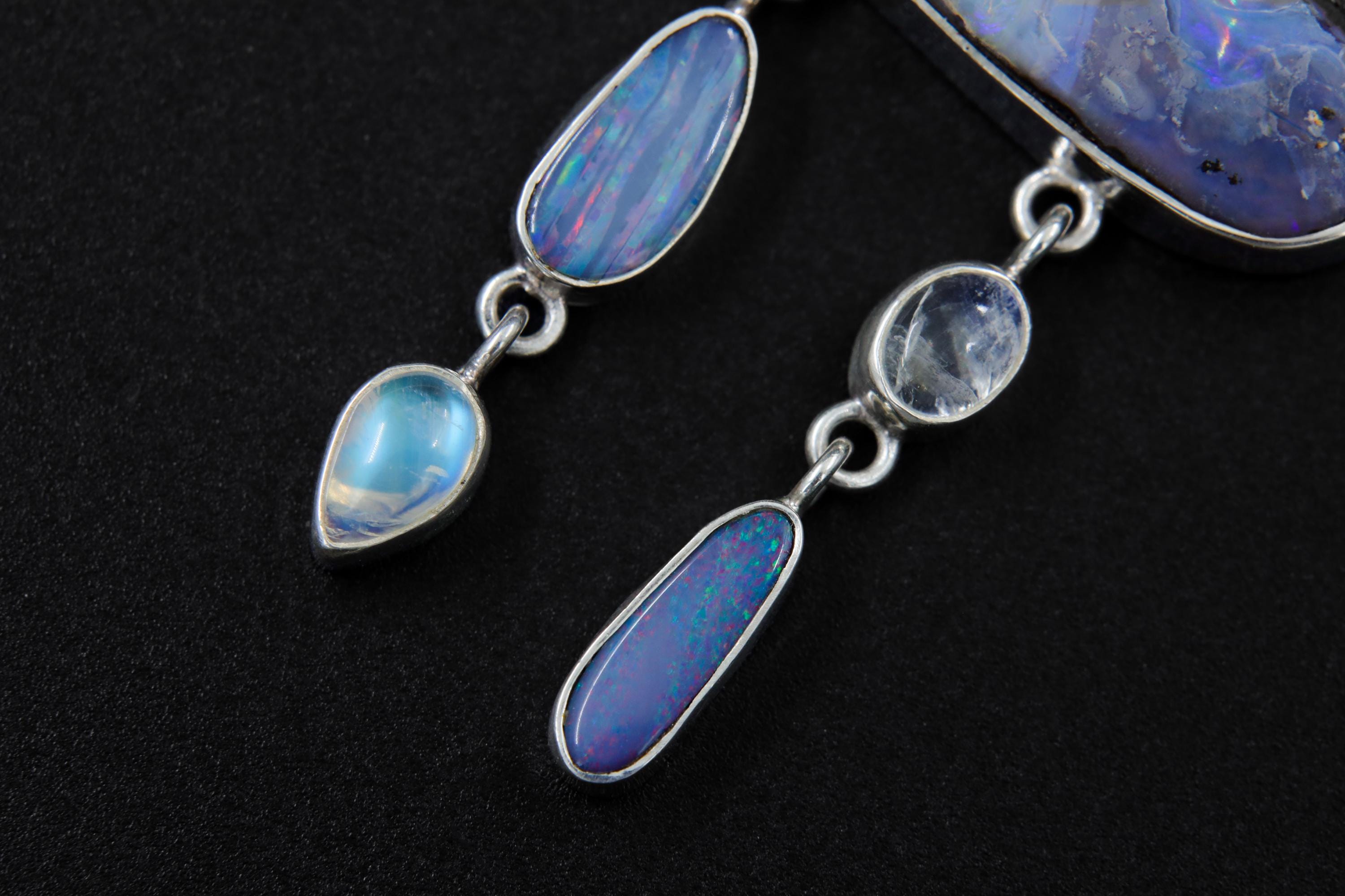 Australian Boulder Opal, Moonstone Pendant, Galactic Portal Opener Sterling Silver, Meditation, Imagination & Creativity Gift for a Dreamer