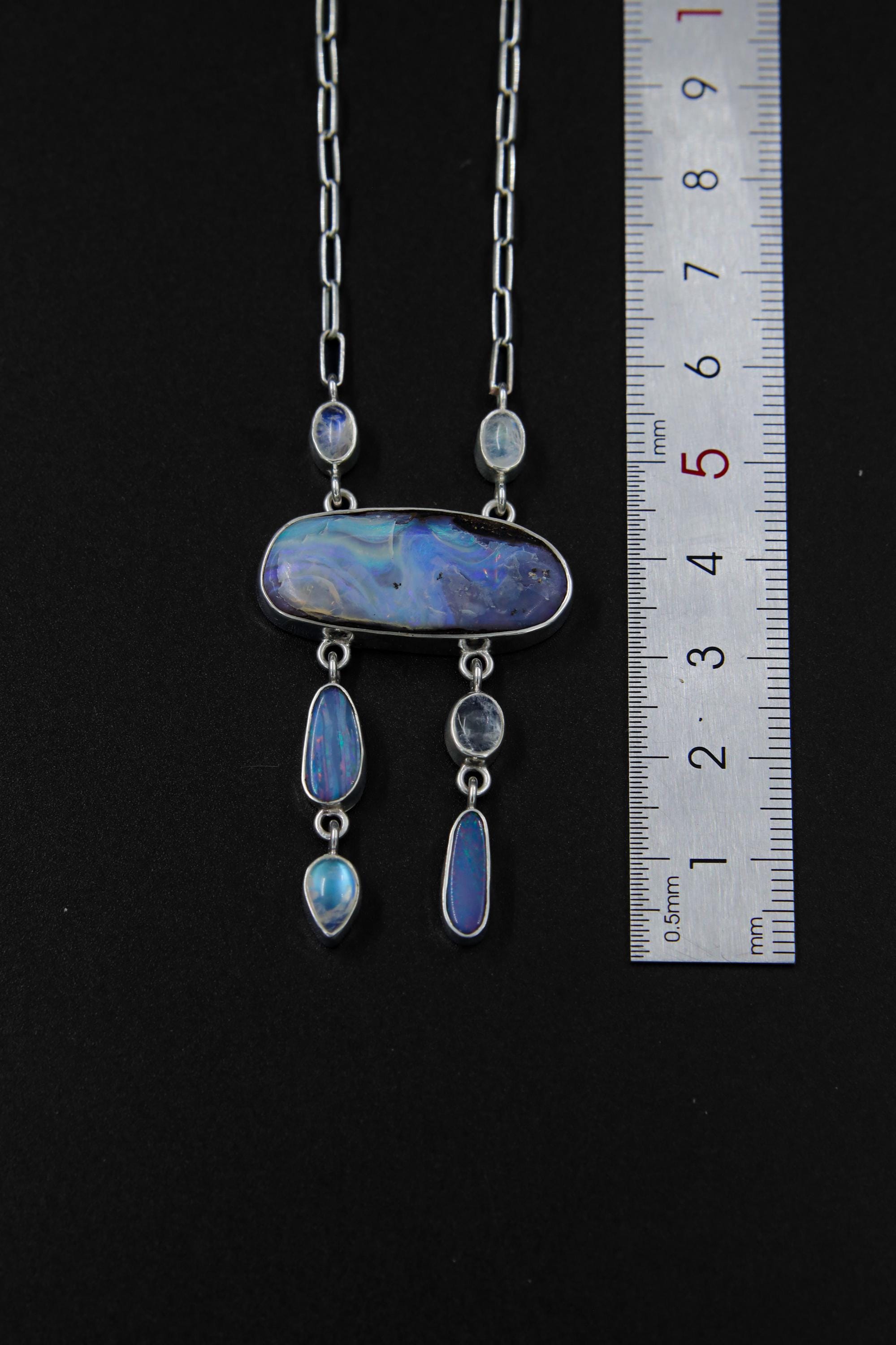 Australian Boulder Opal, Moonstone Pendant, Galactic Portal Opener Sterling Silver, Meditation, Imagination & Creativity Gift for a Dreamer